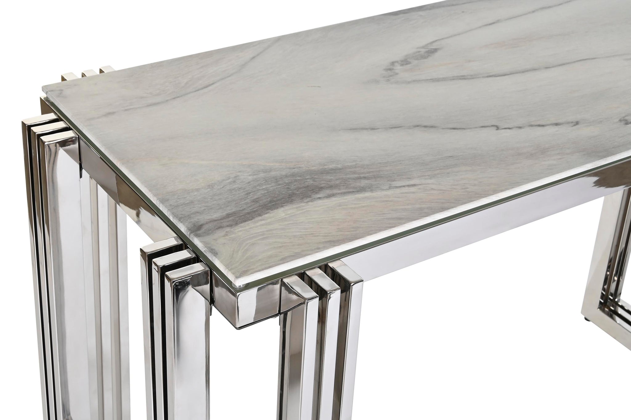 Console de aço e vidro 120x45x78 com aparência de mármore