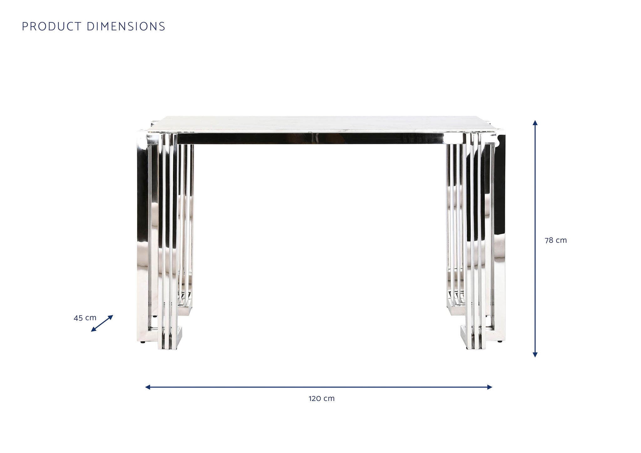 Console de aço e vidro 120x45x78 com aparência de mármore