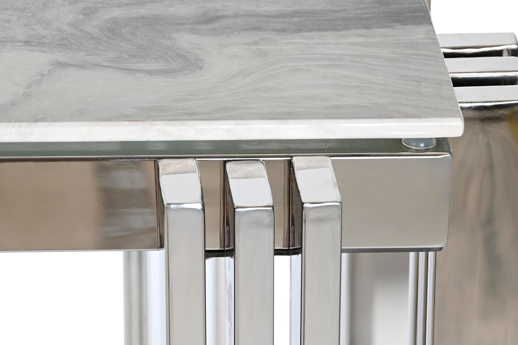 Console de aço e vidro 120x45x78 com aparência de mármore