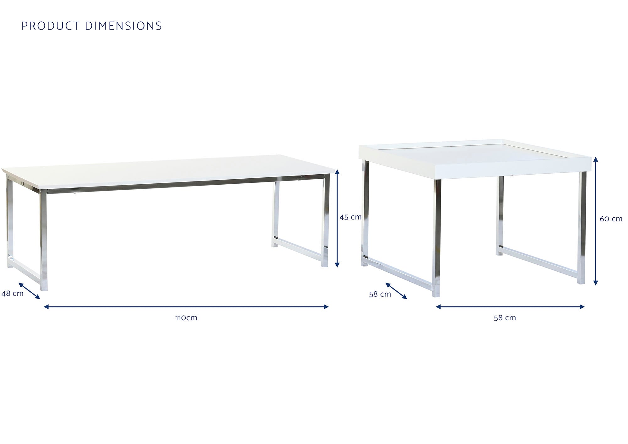 Mesa Centro Set 2 Acero Mdf 110X48X45 Blanco