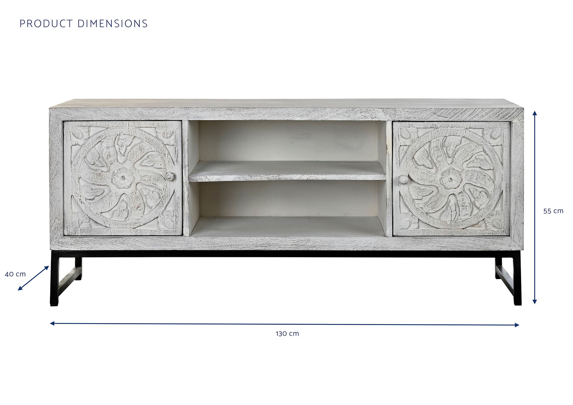 Mueble Tv Mango Metal 130X40X55 Mandala Blanco