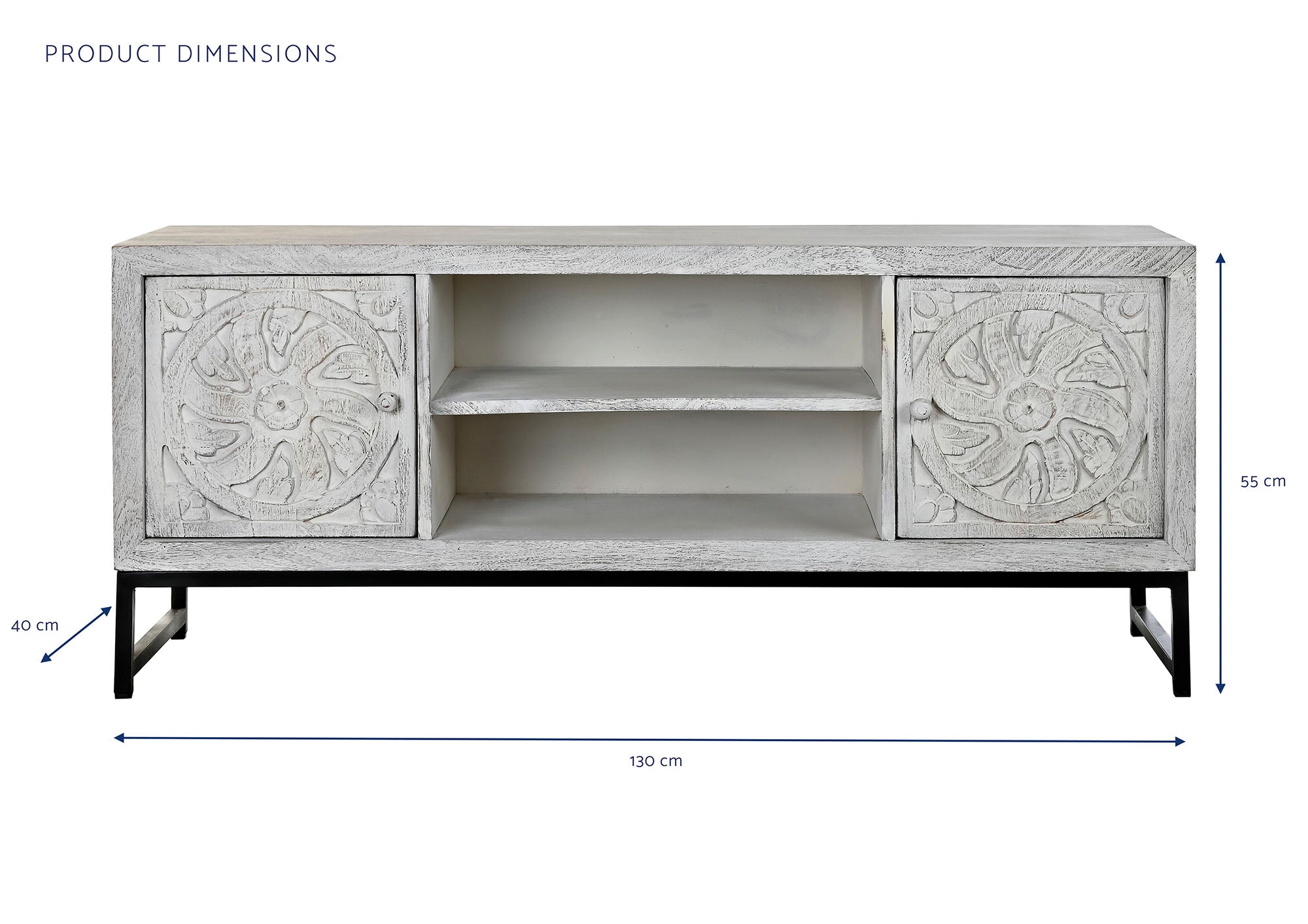 Móvel de TV de metal Mango 130x40x55 Mandala Branco