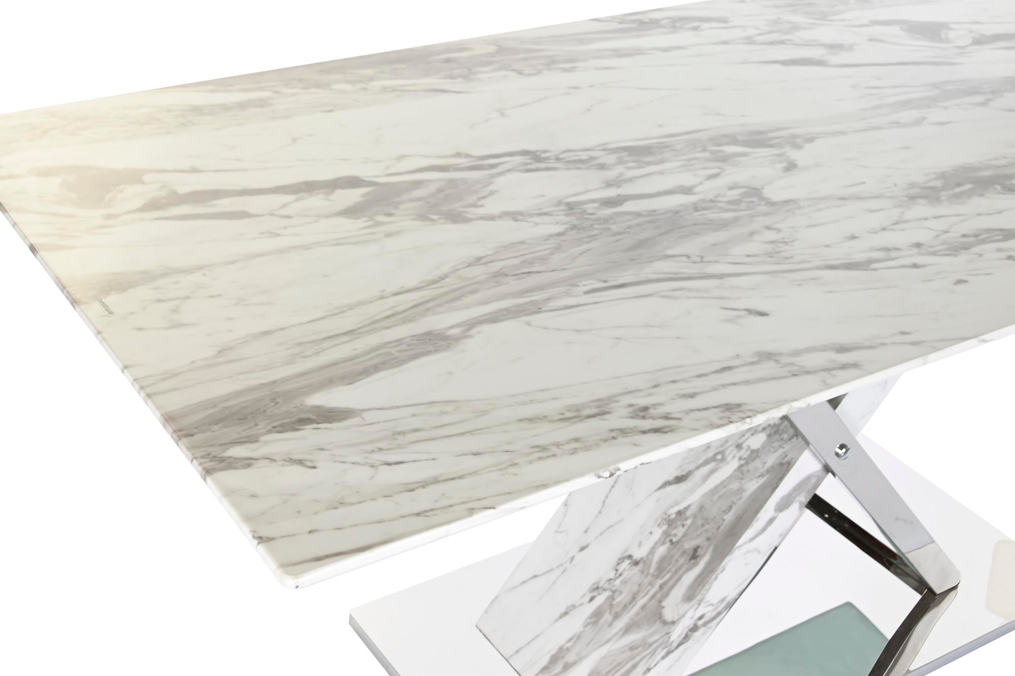 Mesa Comedor Acero Cristal 180X90X78 Simil Marmol