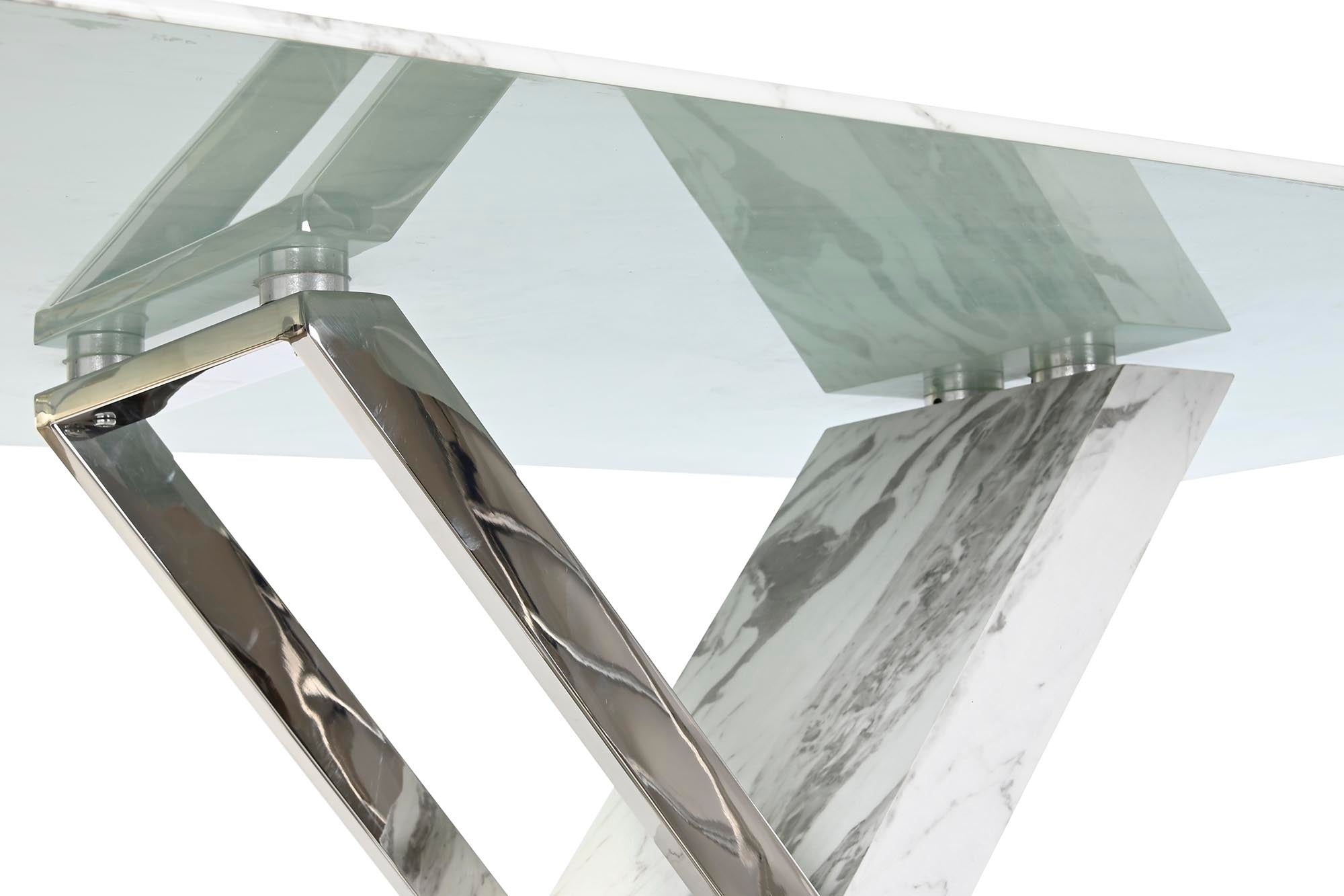 Mesa Comedor Acero Cristal 180X90X78 Simil Marmol