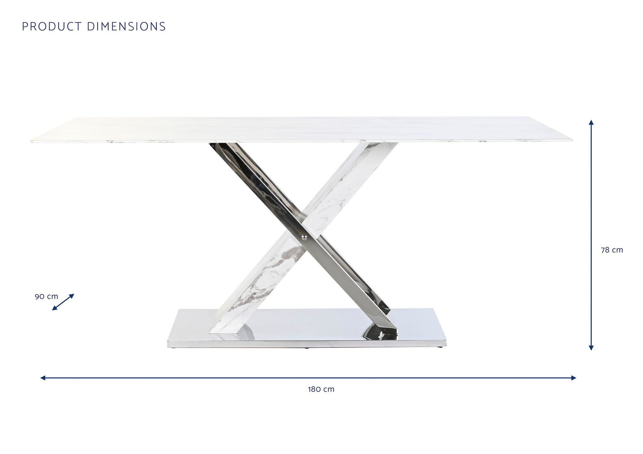 Mesa Comedor Acero Cristal 180X90X78 Simil Marmol