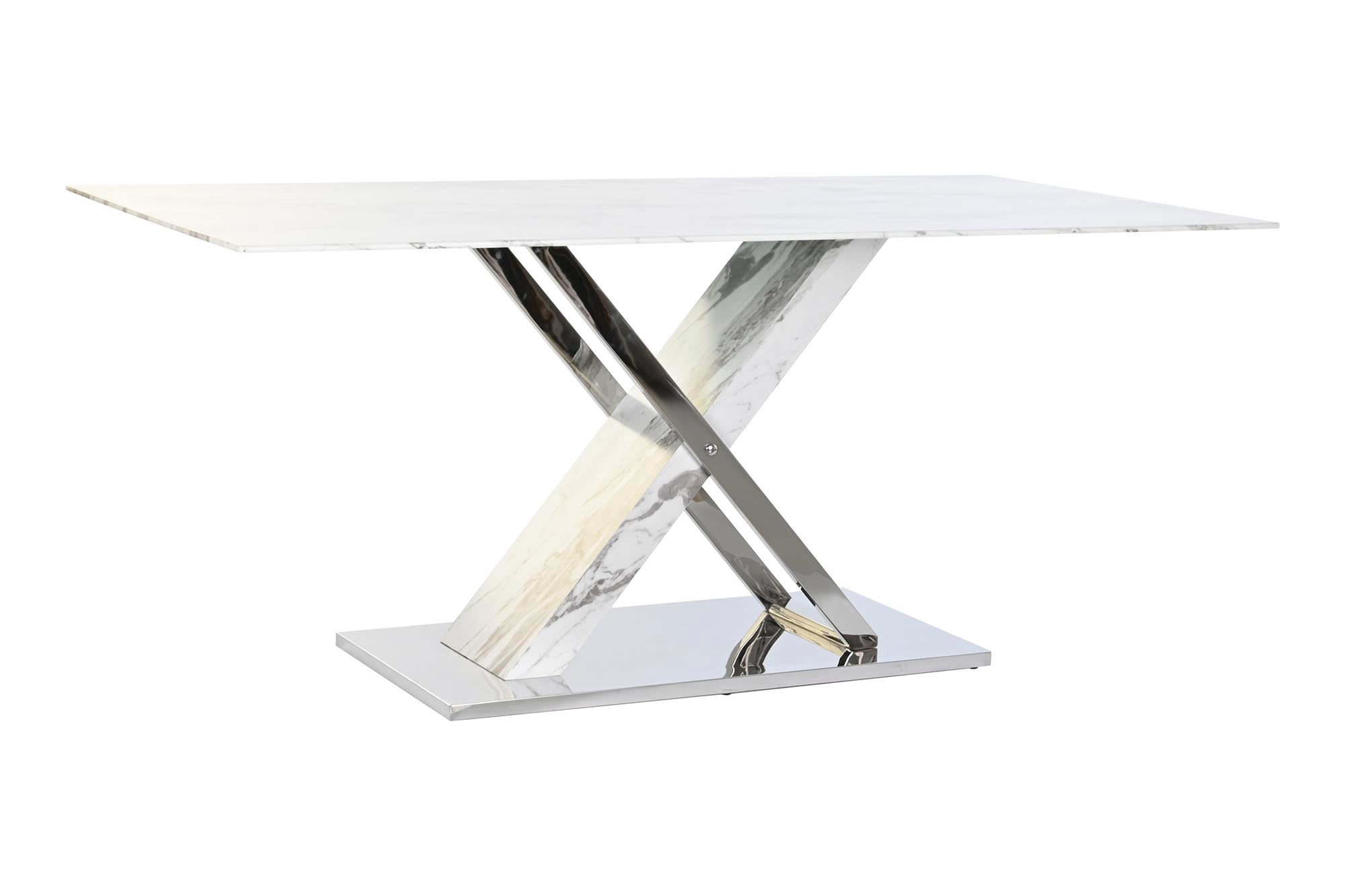 Mesa Comedor Acero Cristal 180X90X78 Simil Marmol