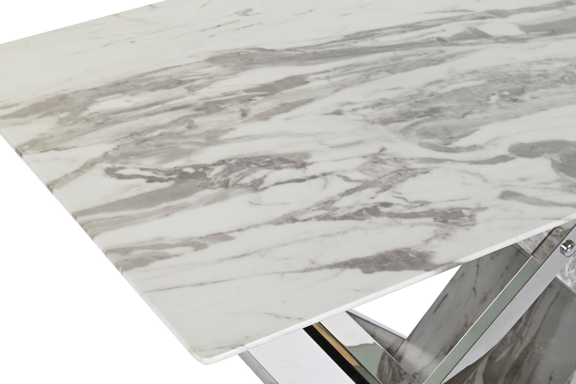 Mesa Centro Acero Cristal 120X60X42 Simil Marmol