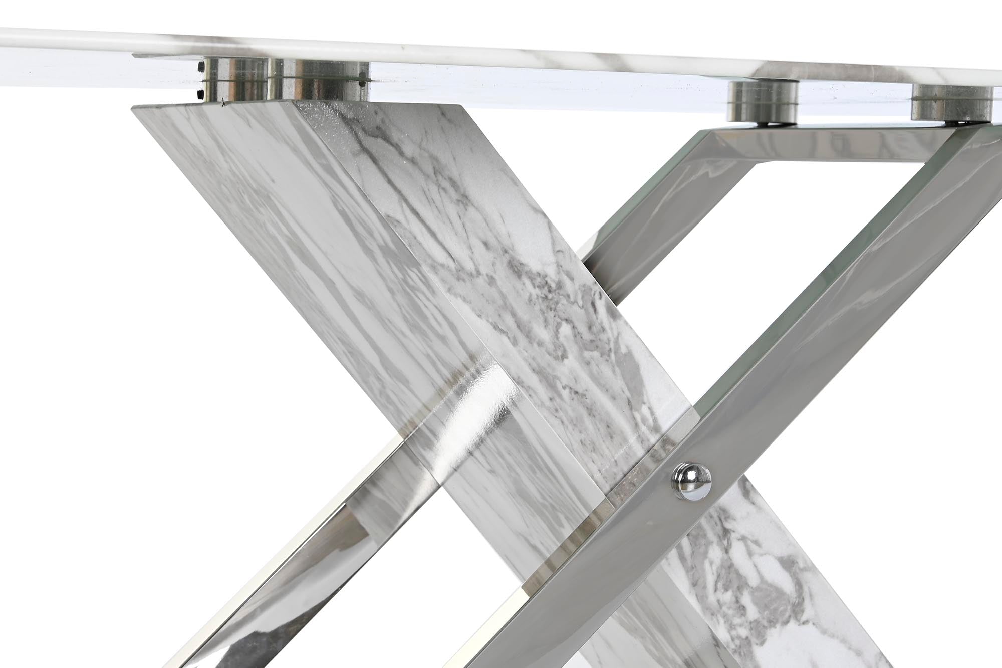 Mesa Centro Acero Cristal 120X60X42 Simil Marmol