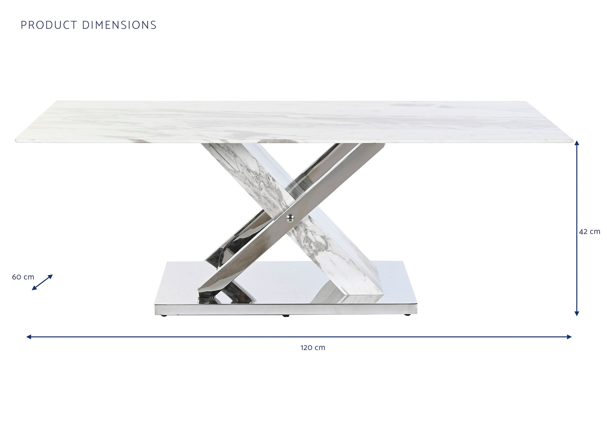 Mesa Centro Acero Cristal 120X60X42 Simil Marmol
