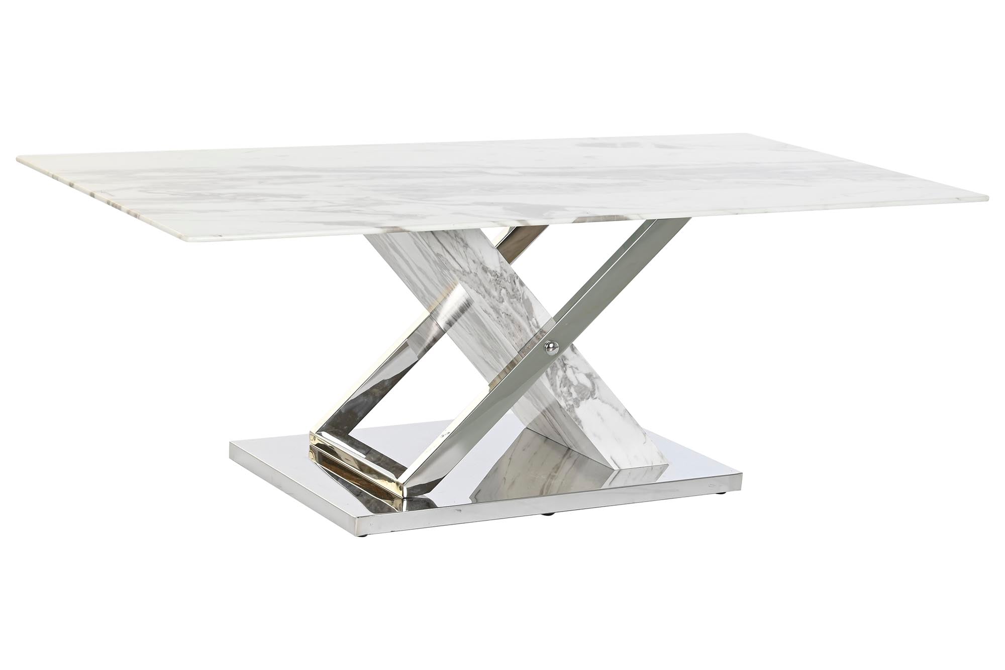 Mesa Centro Acero Cristal 120X60X42 Simil Marmol