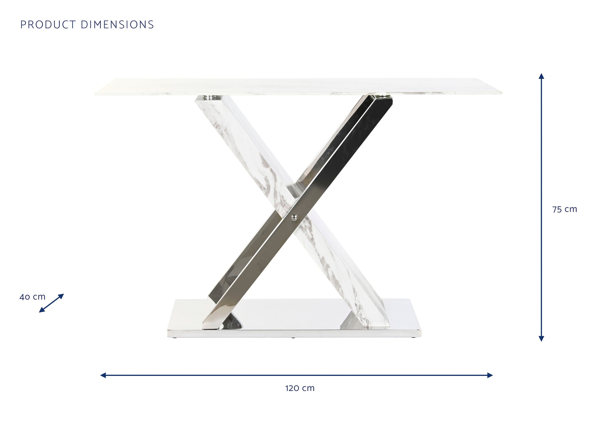 Console de aço e vidro 120x40x75 com aparência de mármore