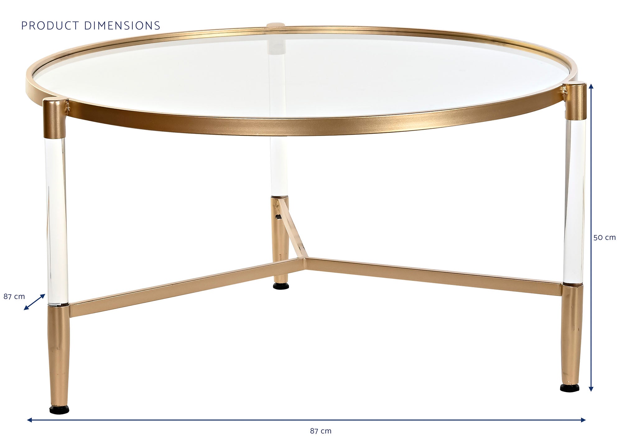 Mesa Centro Metal Acrilico 87X87X50 Dorado