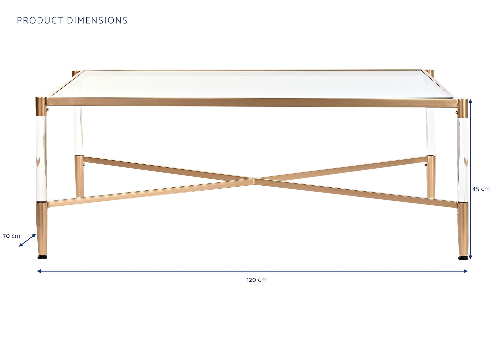 Mesa Centro Metal Acrilico 120X70X45 Dorado
