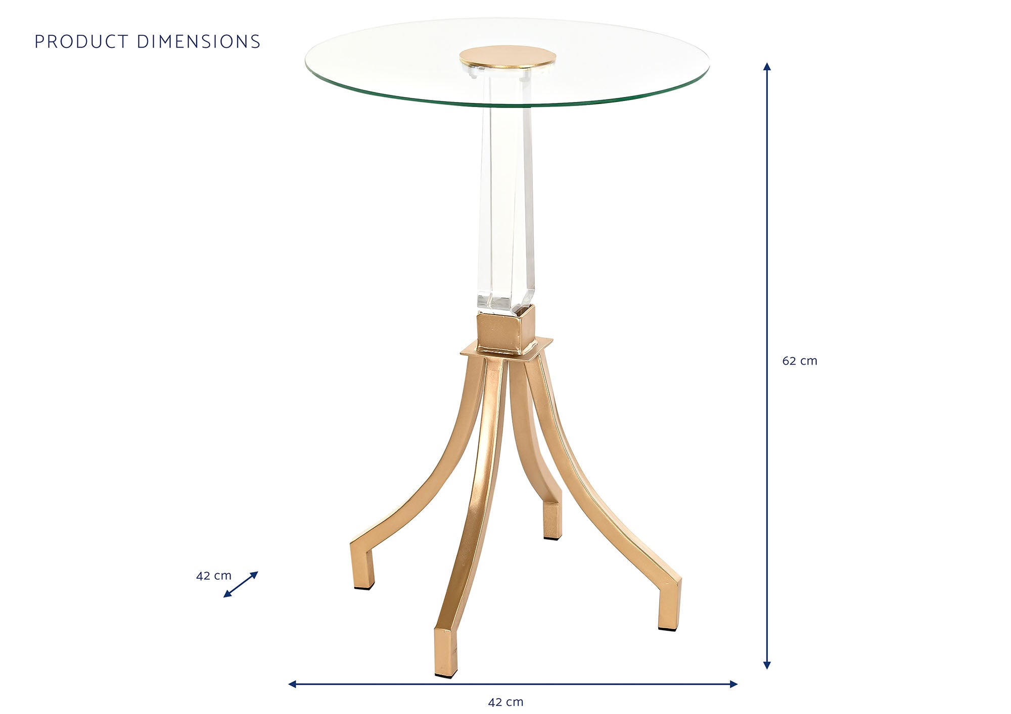 Mesita Auxiliar Metal Acrilico 42X42X62 Dorado