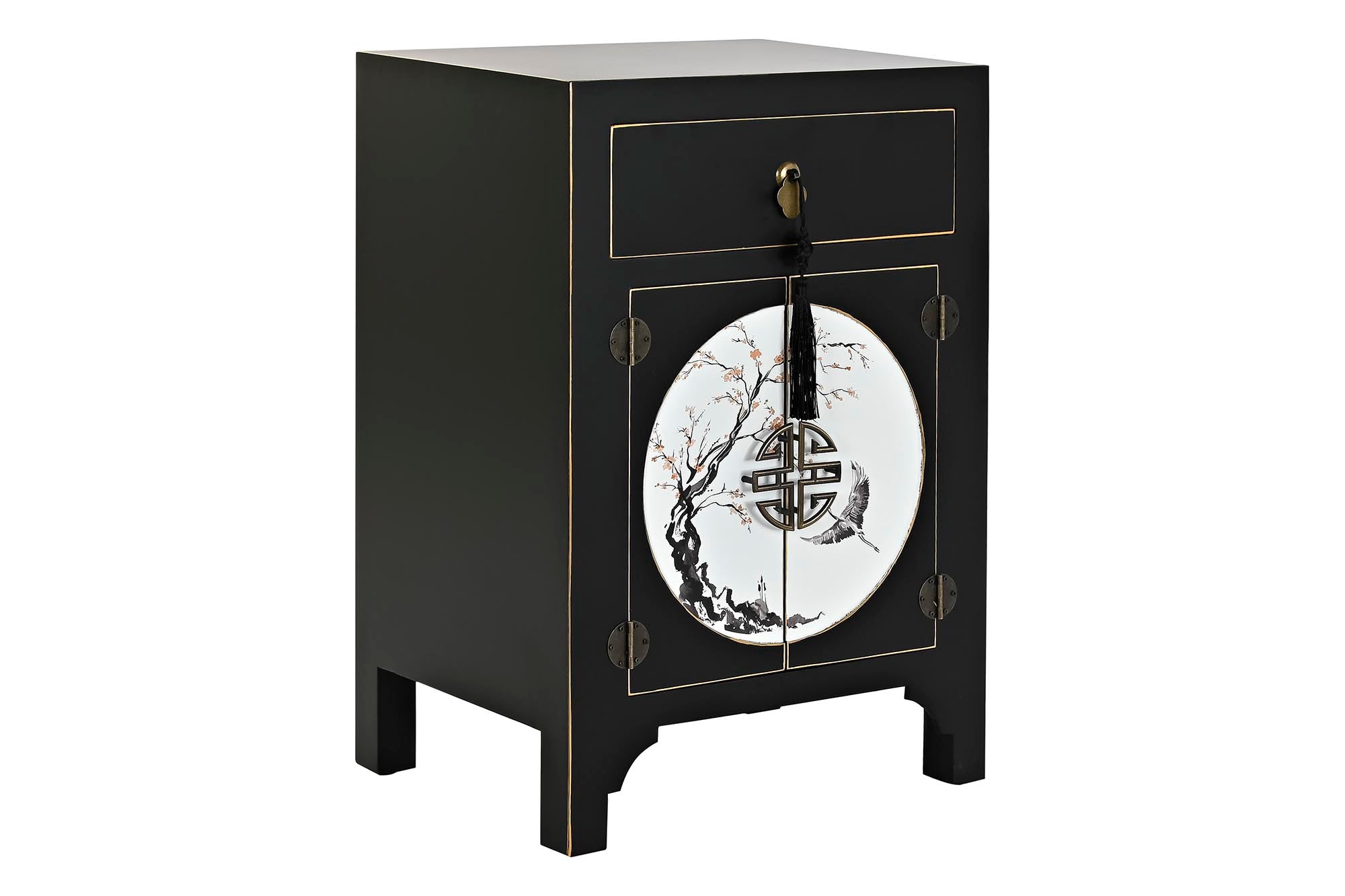 Mesita De Noche Abeto Mdf 45X36X66 Oriental Negro