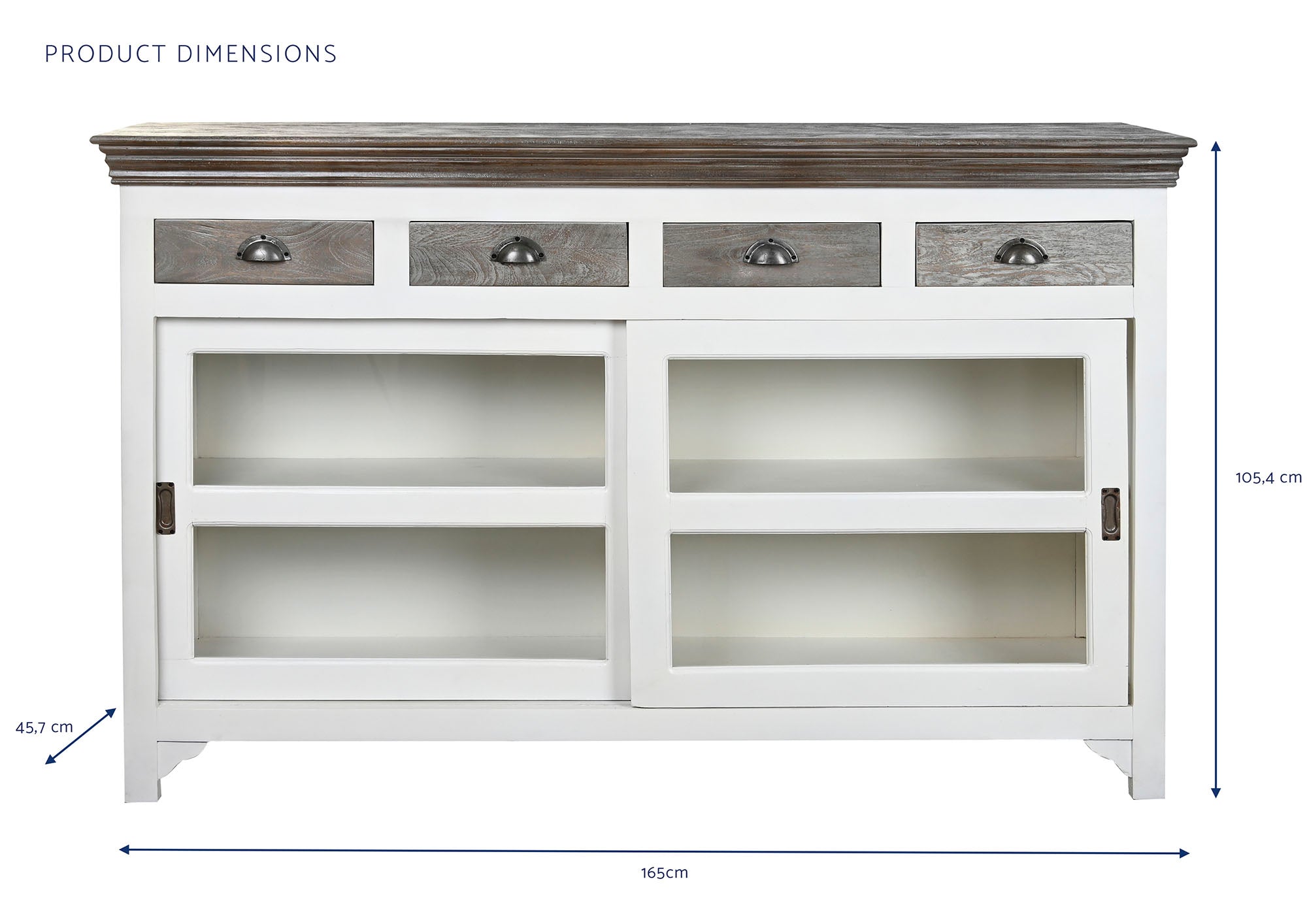 Alça de vidro para buffet 165x45,7x105,4 cinza