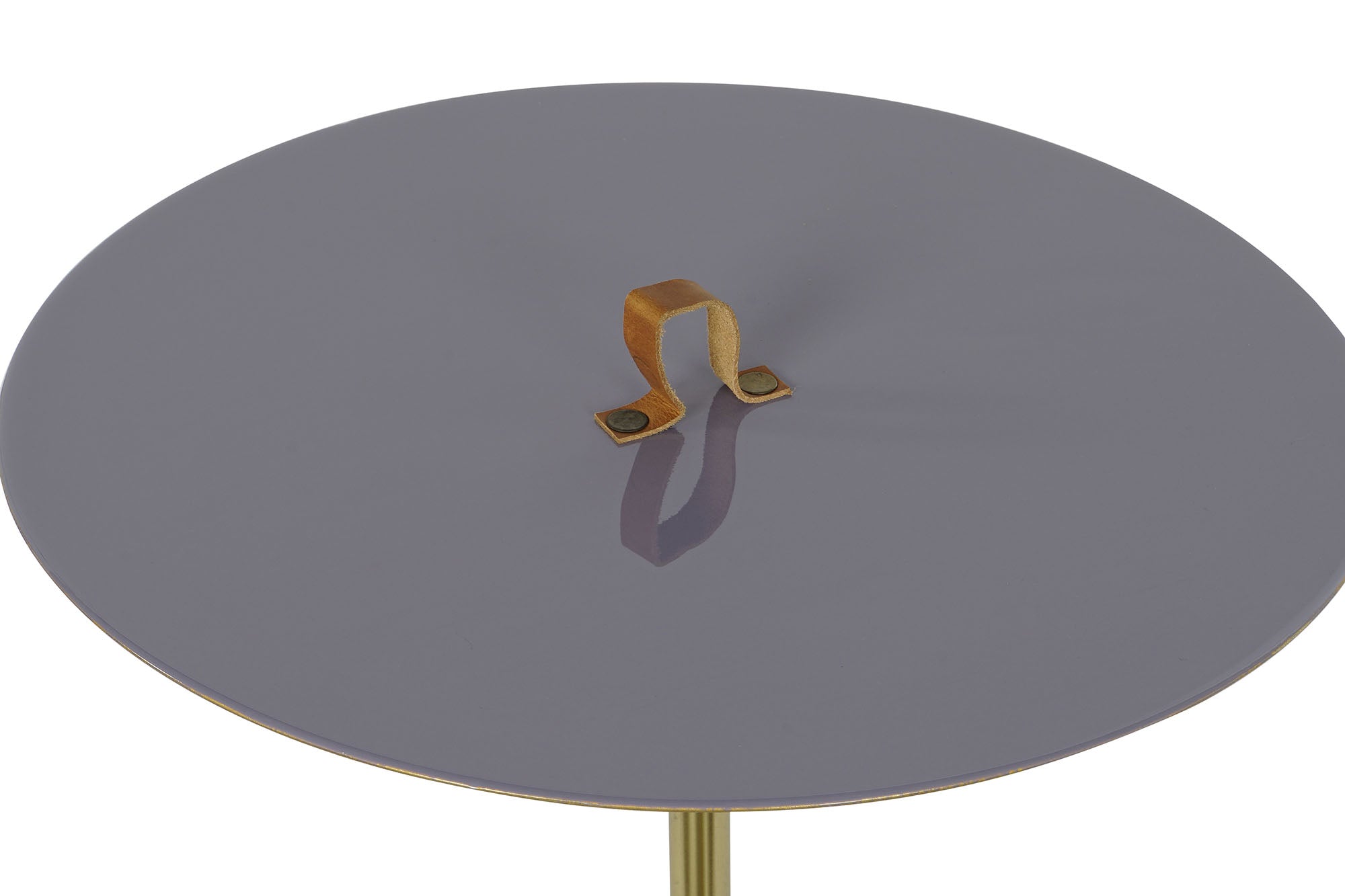 Mesa Lateral de Couro de Ferro 40x40x56 Alça Laqueada