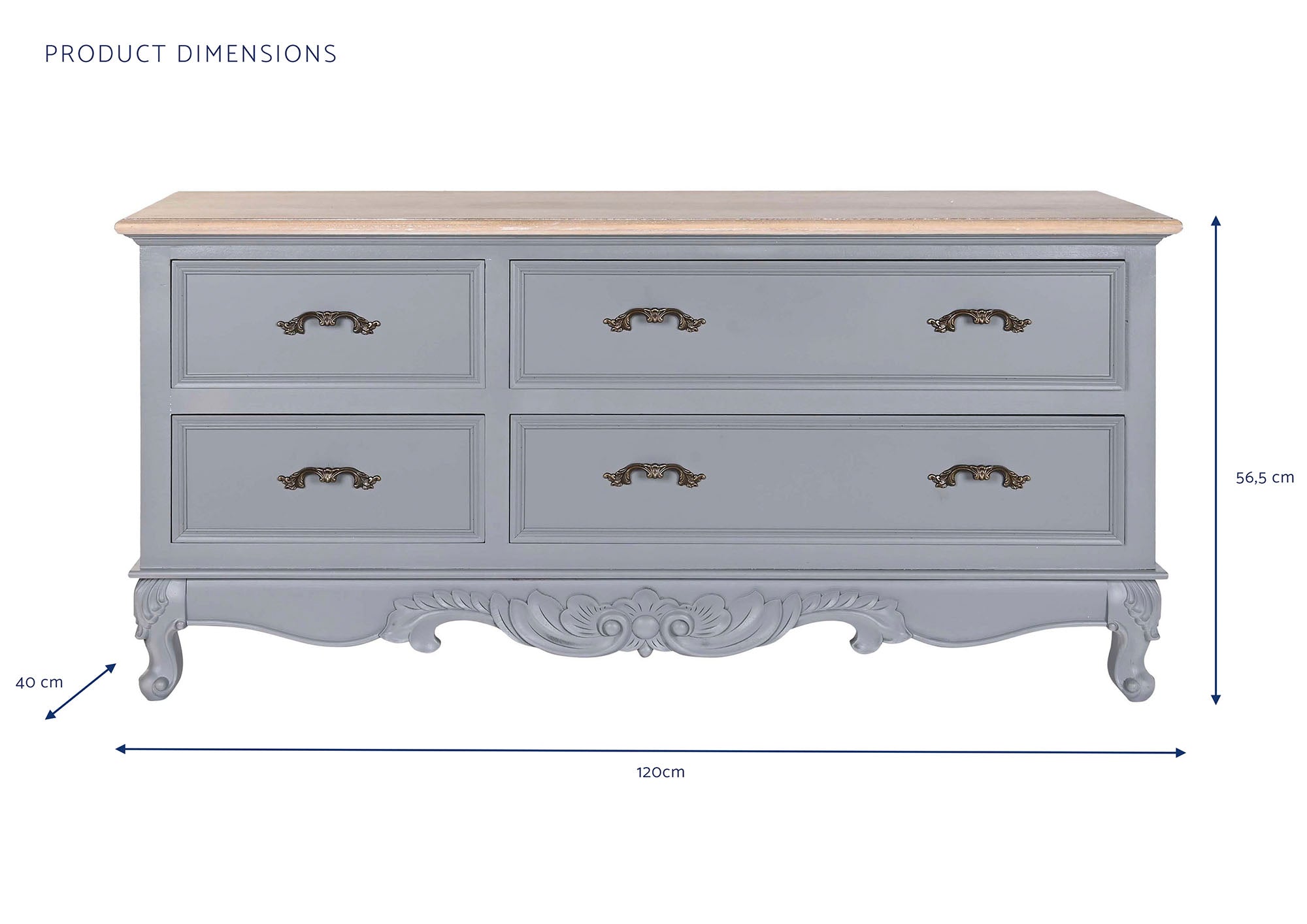 Paulownia MDF TV Cabinet 120x40x56.5 4 Drawers Grey