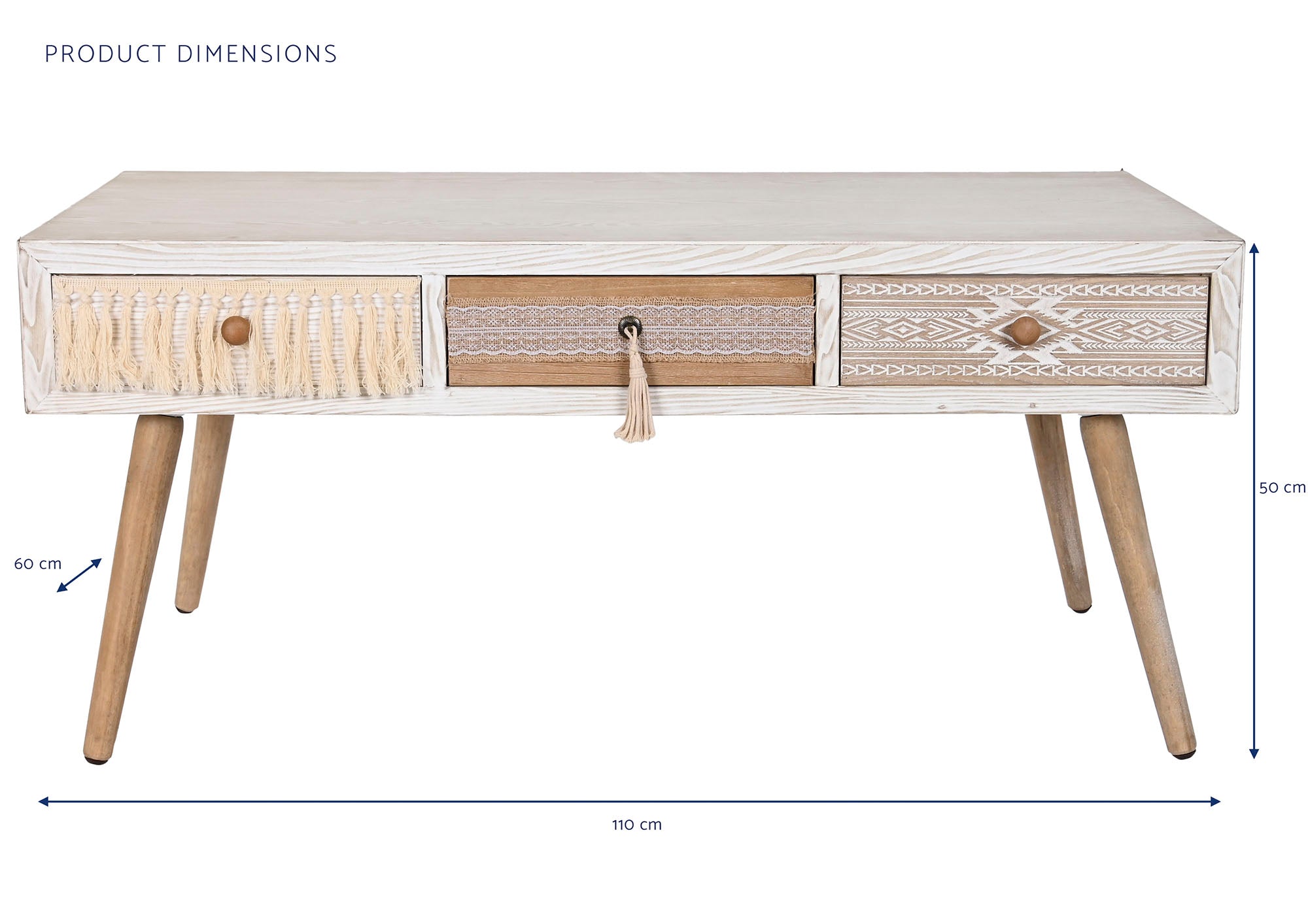 Mesa de centro de algodão Fir 110x60x50 branca