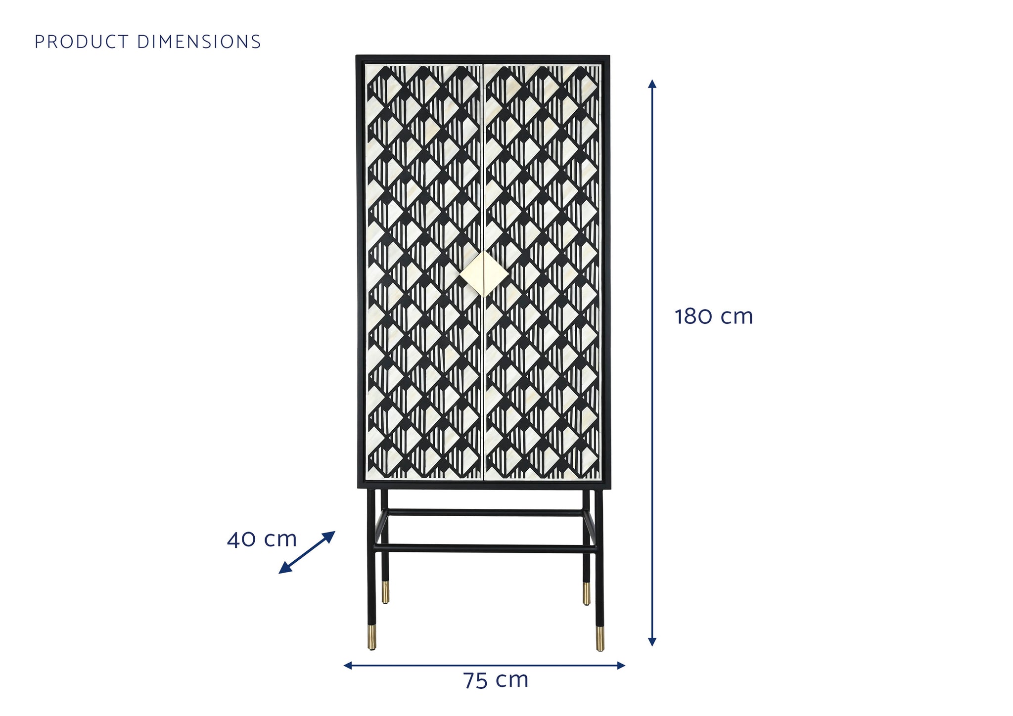 Armário de osso de resina 75x40x180 com incrustações de diamante