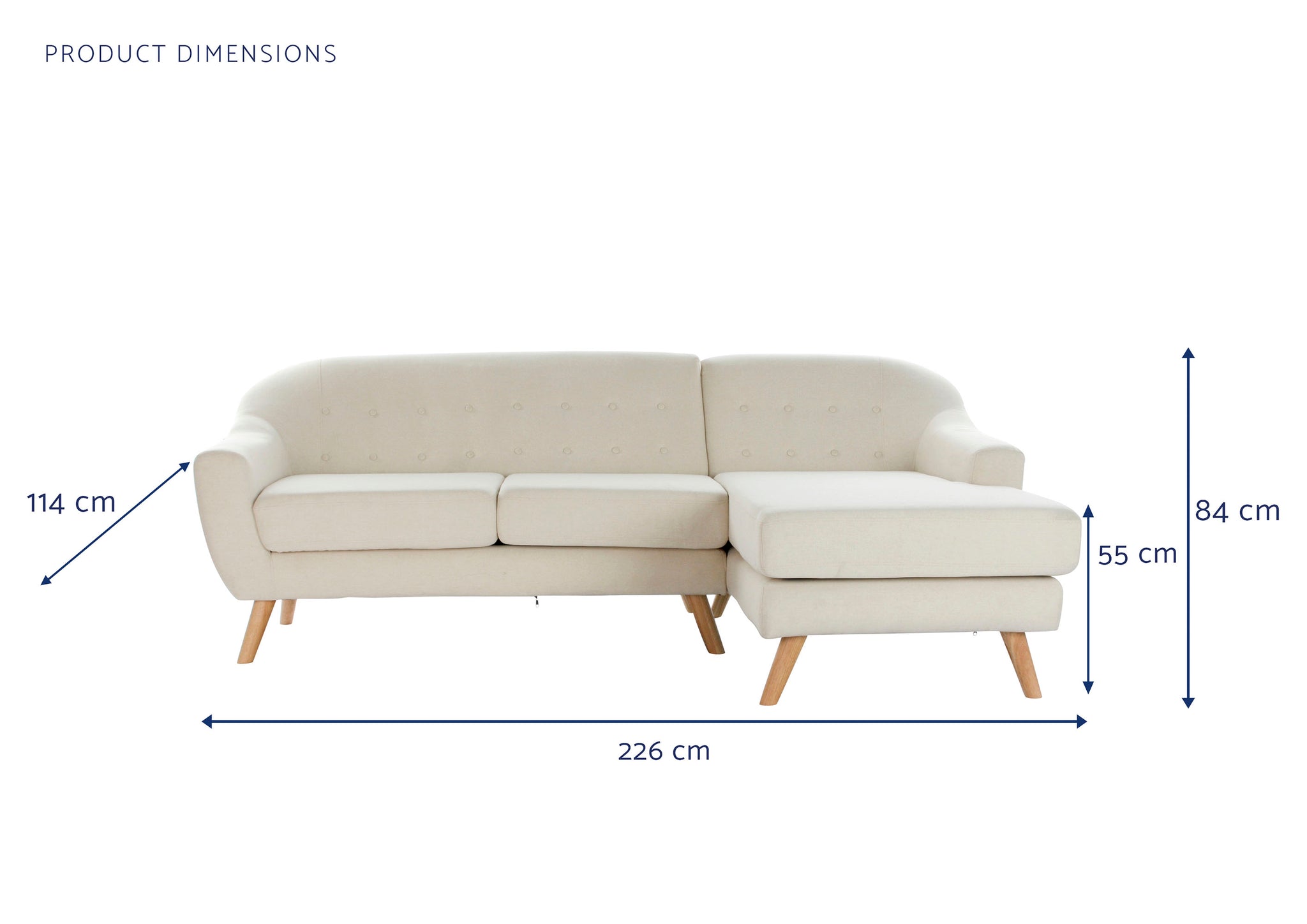 Sofa Poliester Rubberwood 226X144X84 Chaiselongue