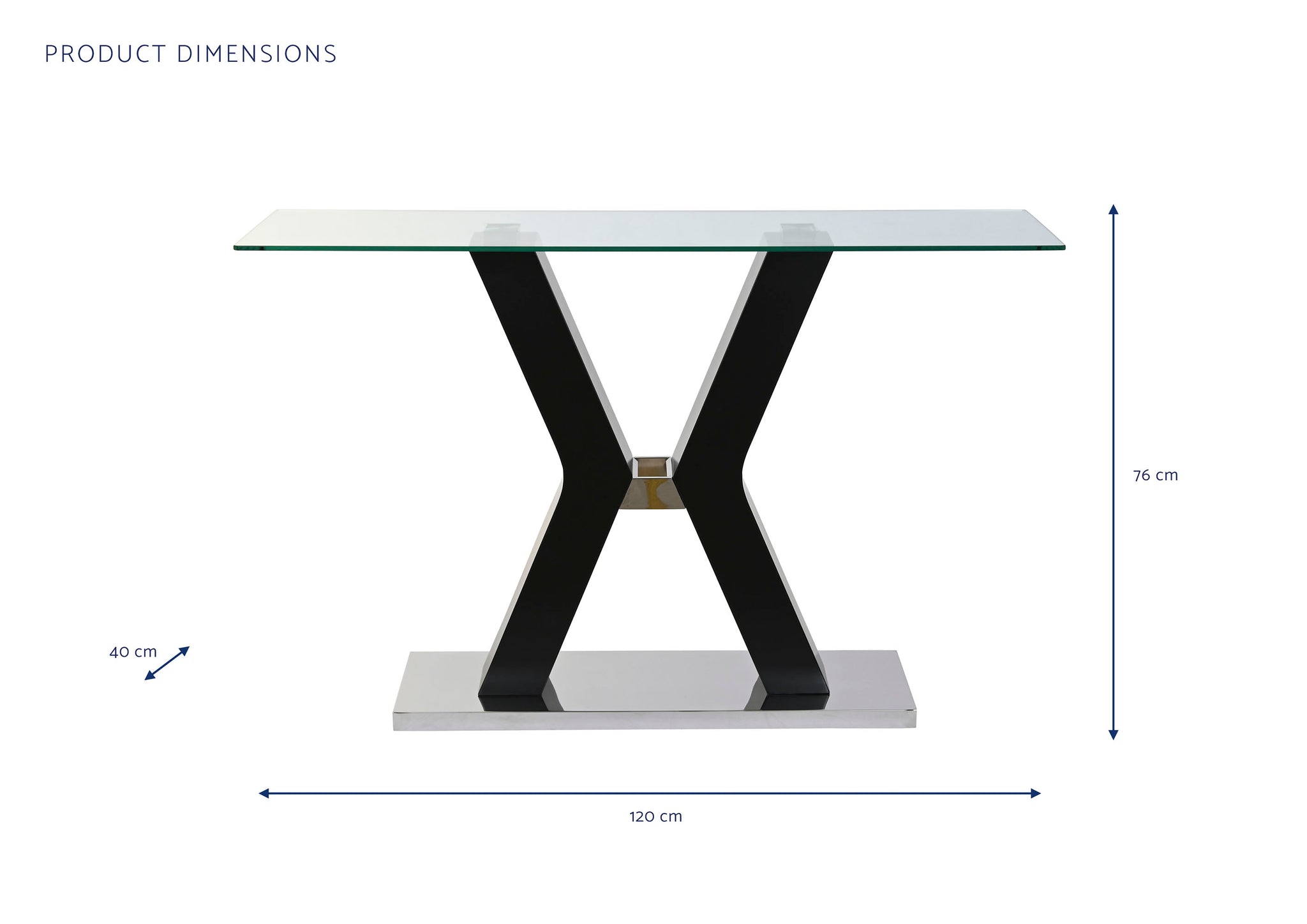 Console de vidro temperado MDF 120X40X76 Preto