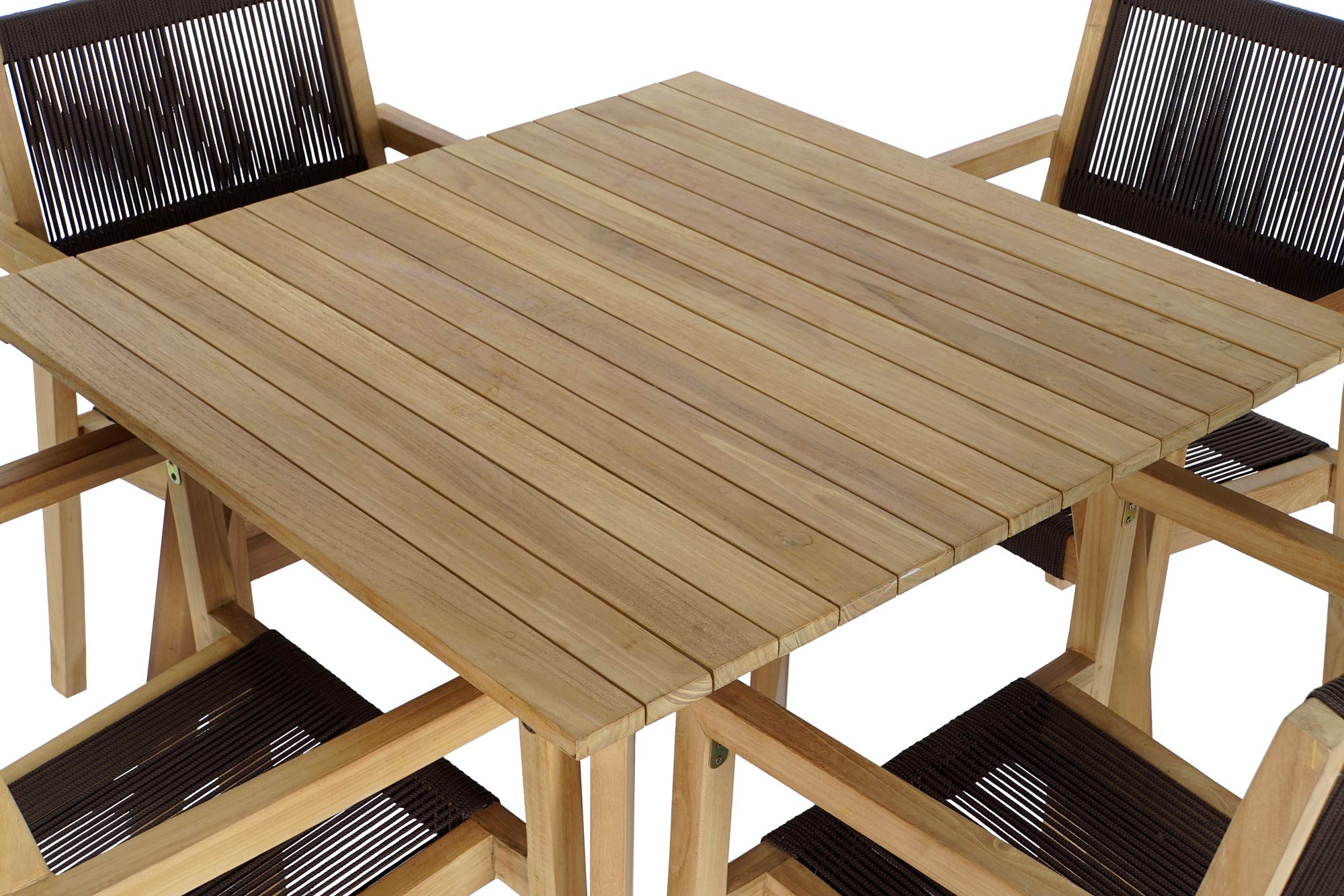Conjunto de Mesa 5 Corda de Teca 90X90X75 54X56X84 Marrom