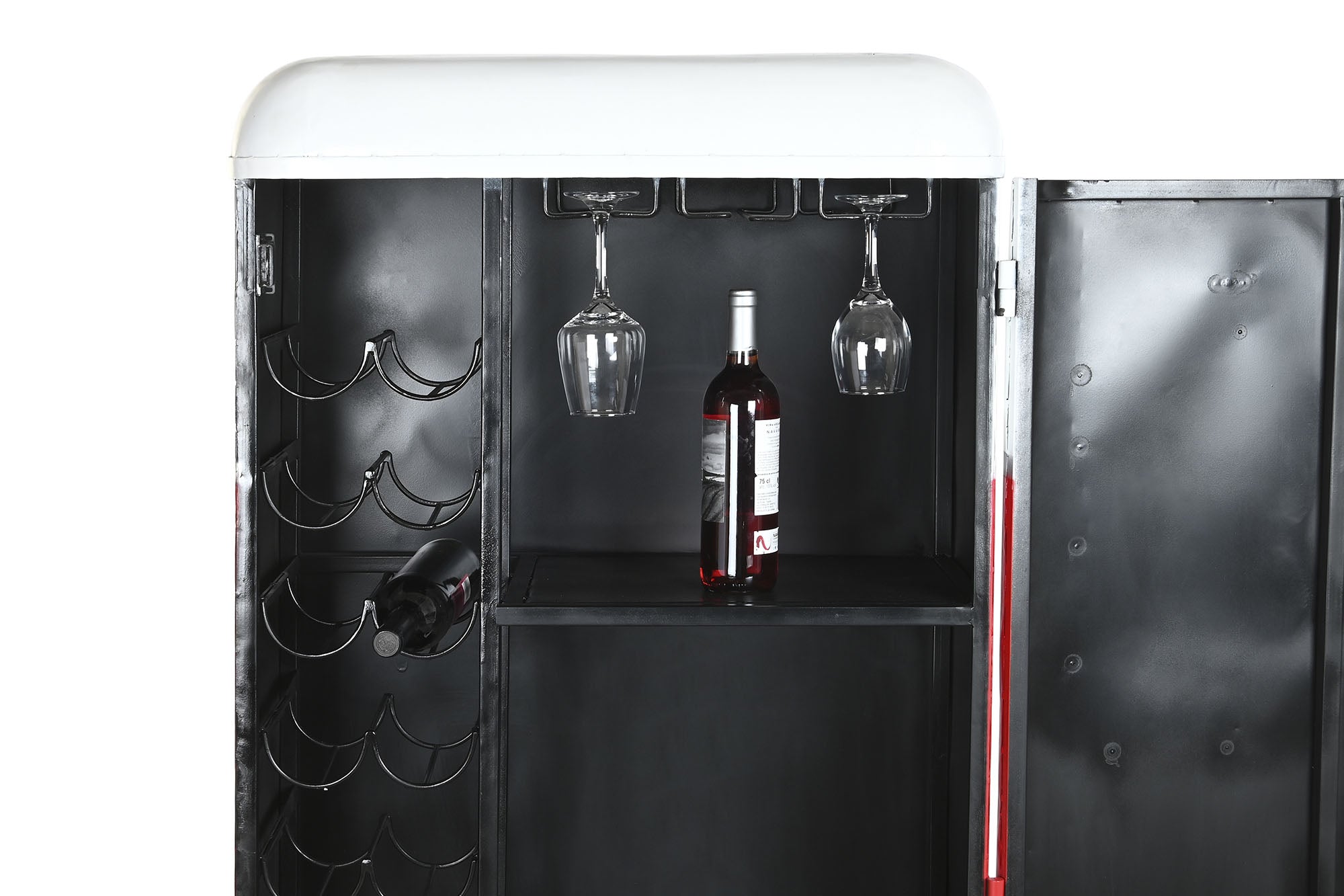 Porta-garrafas de ferro 70X44X151 com cauda vermelha desgastada