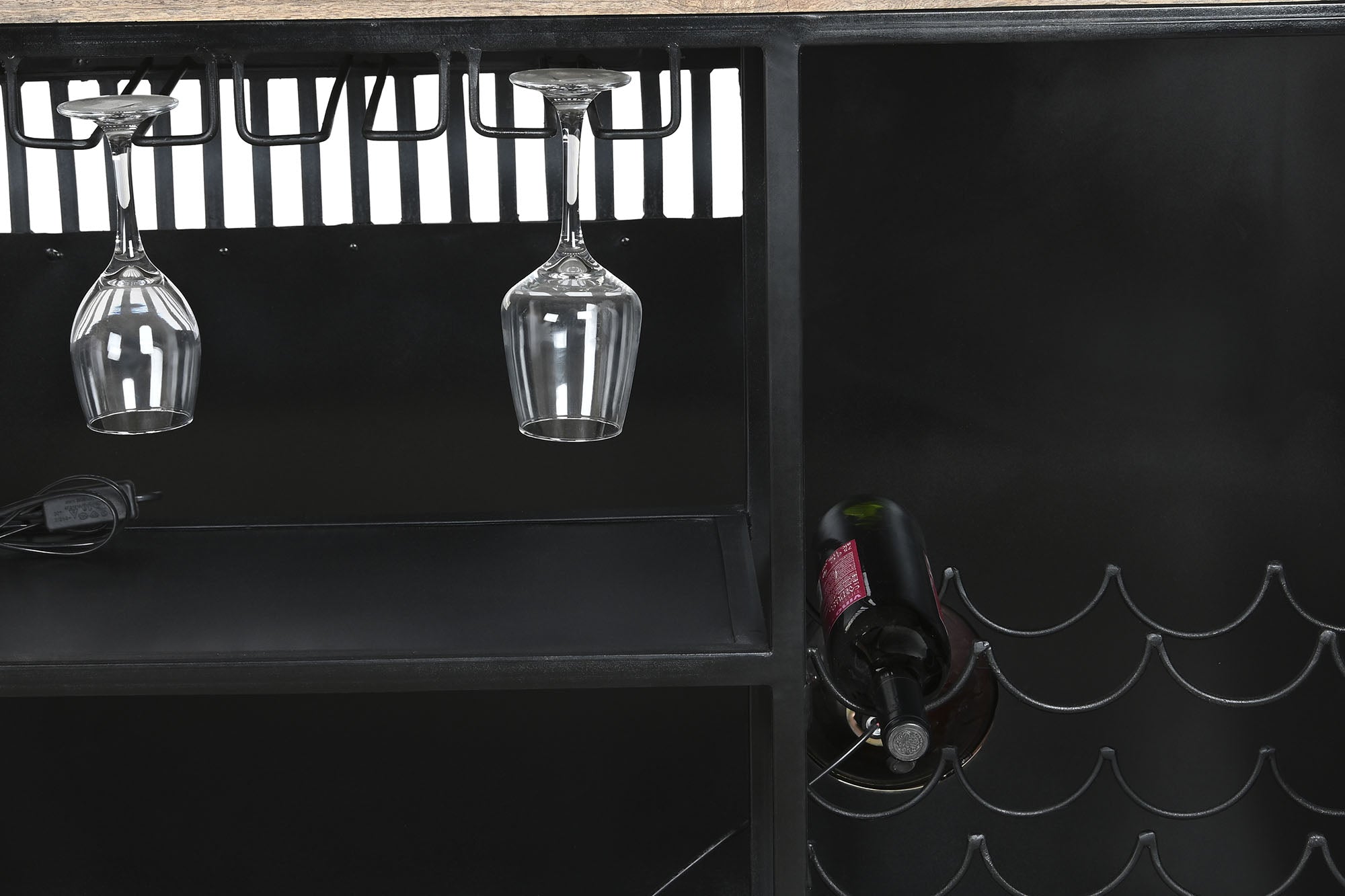 Mueble Bar Mango Hierro 157X52X90 Focos Negro