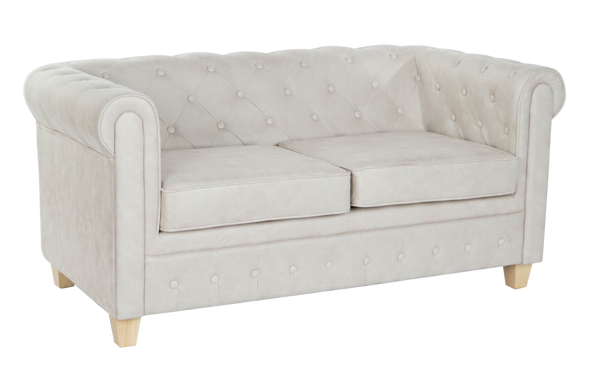 Polyester Wood Sofa 151X80X70 Capitone White