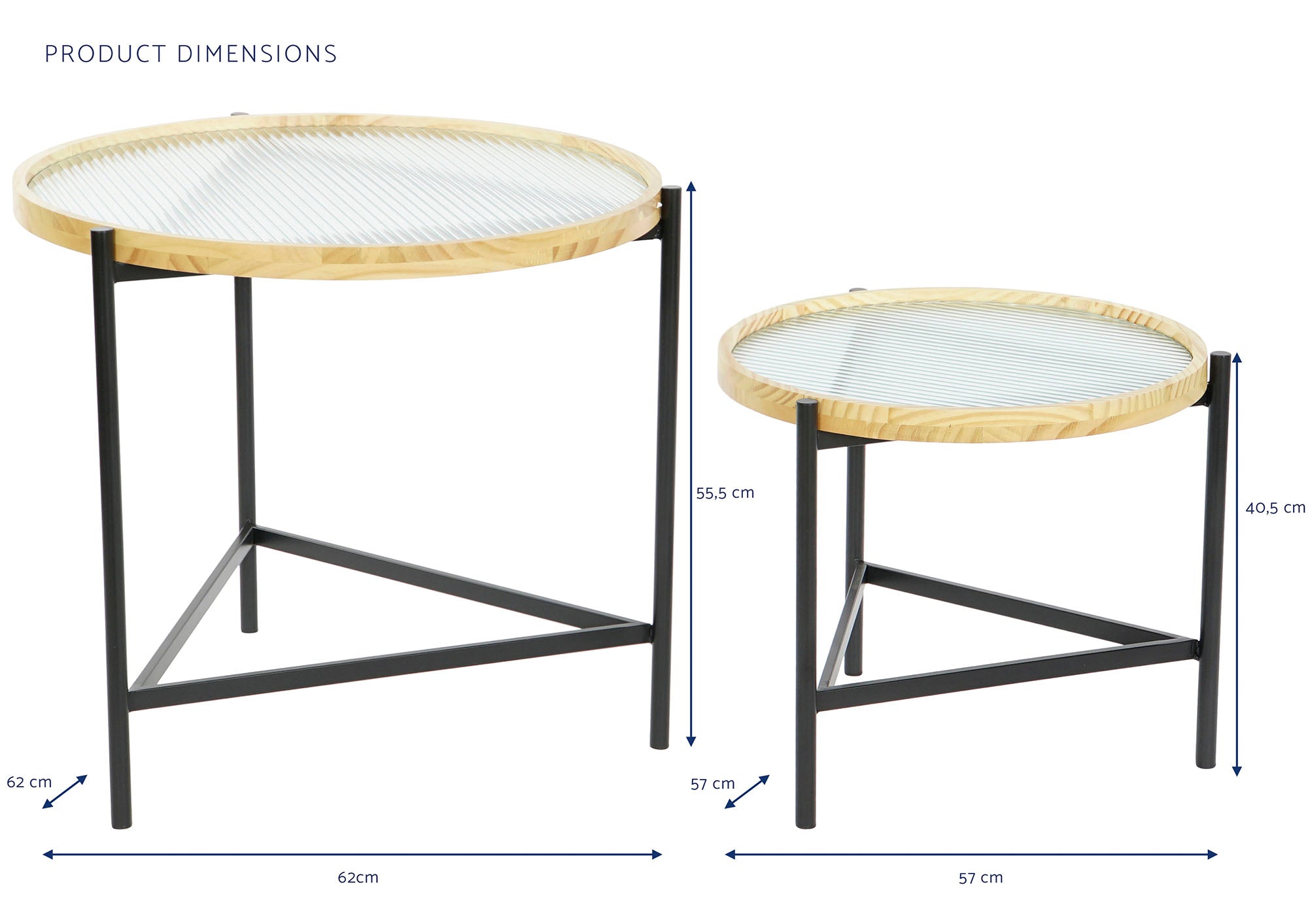 Mesita Auxiliar Set 2 Cristal Metal 62X62X55,5