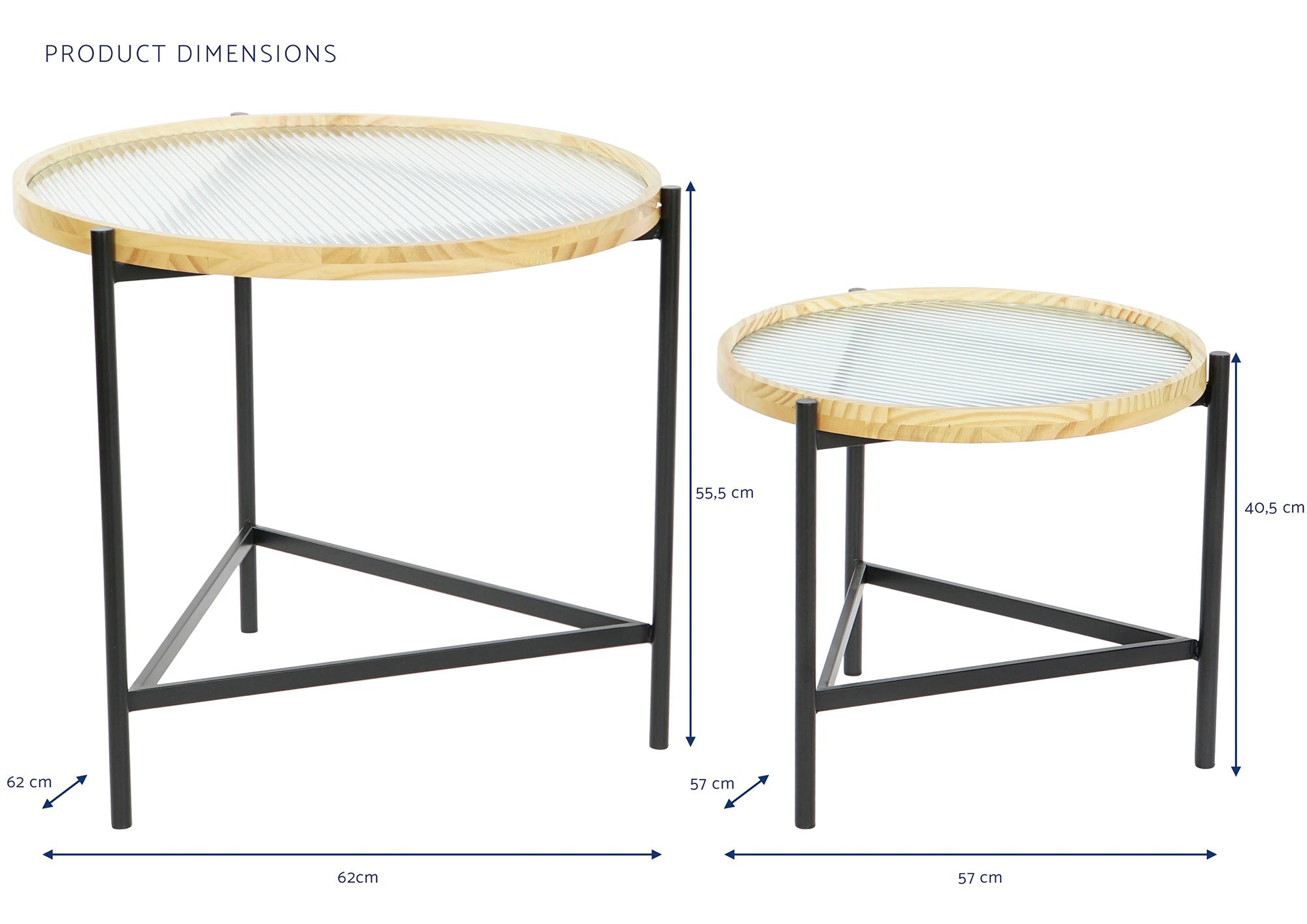 Conjunto de 2 mesas laterais de vidro e metal 62x62x55,5