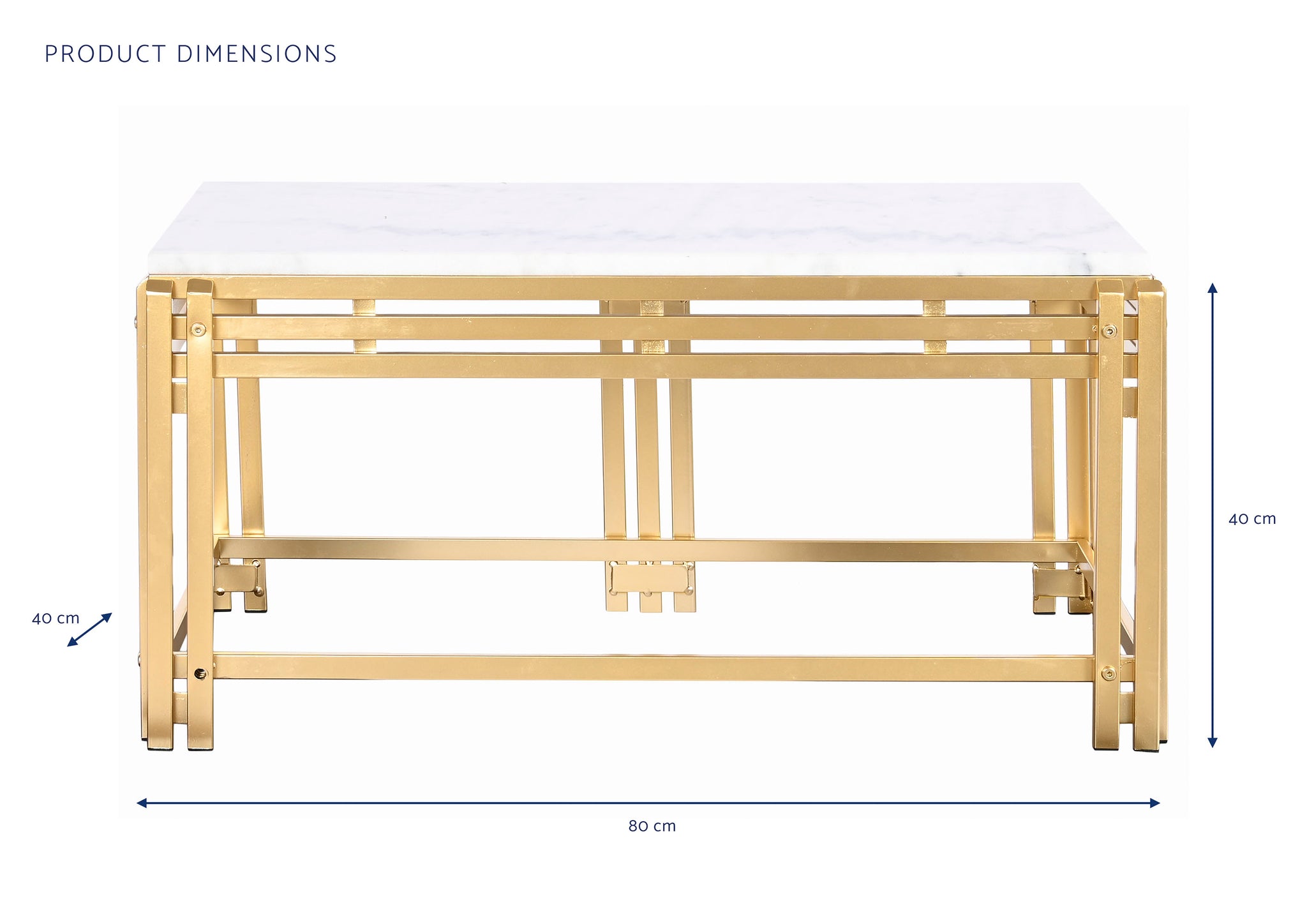 Mesa Centro Metal Marmol 80X40X40 Dorado