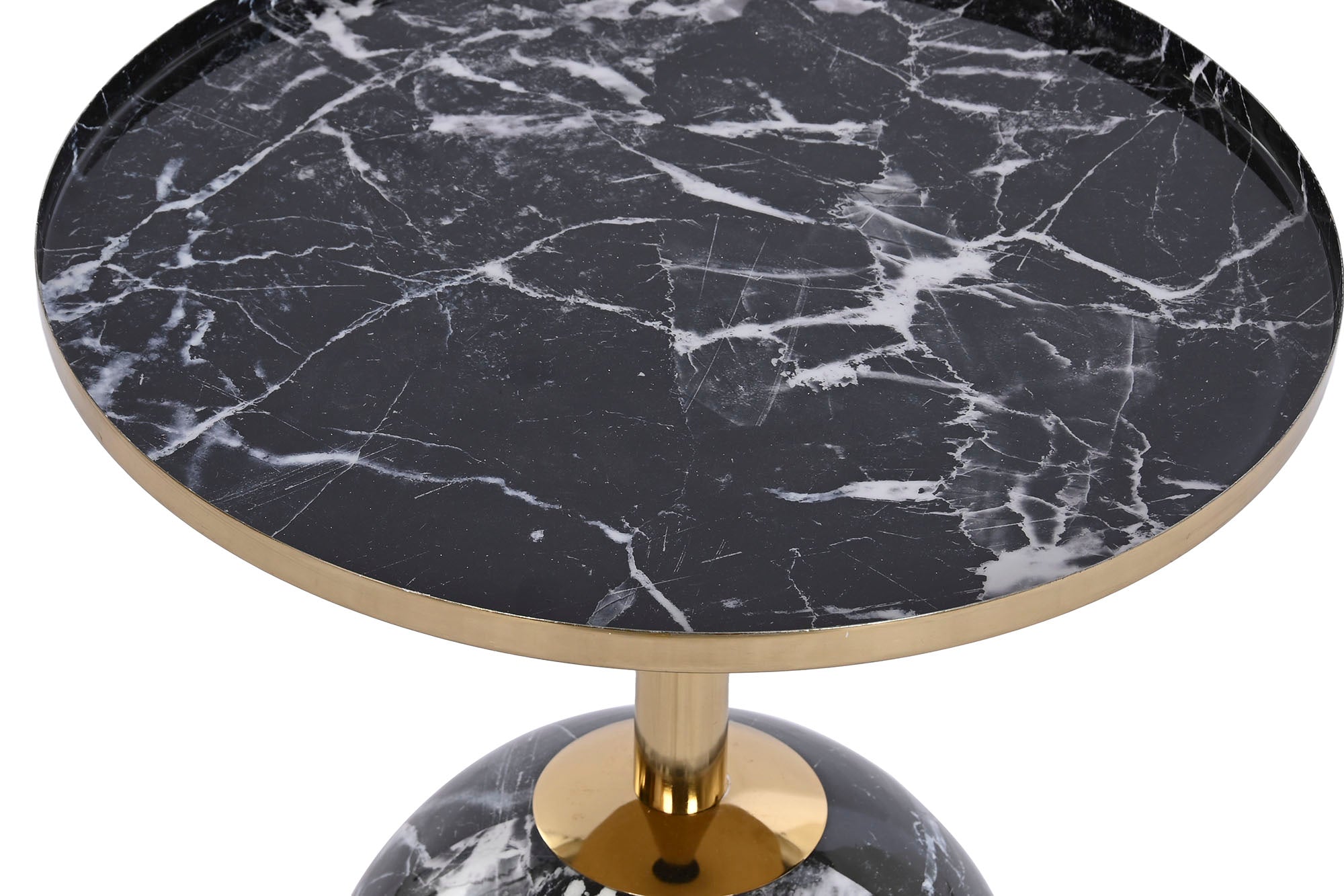 Mesa lateral de ferro 41x41x47 com efeito mármore preto