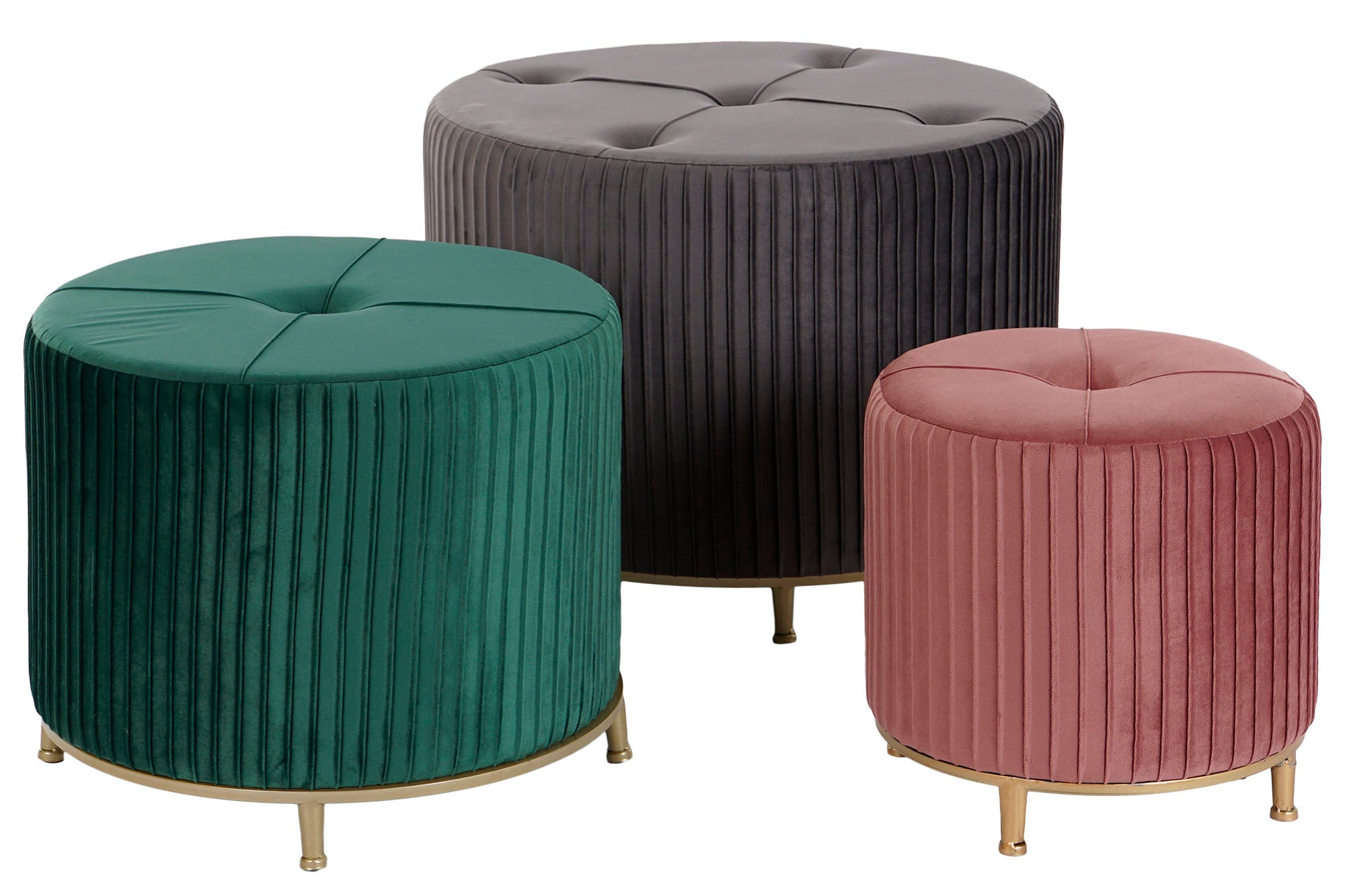 Footrest Set 3 Polyester Mdf 60X60X45 Velvet