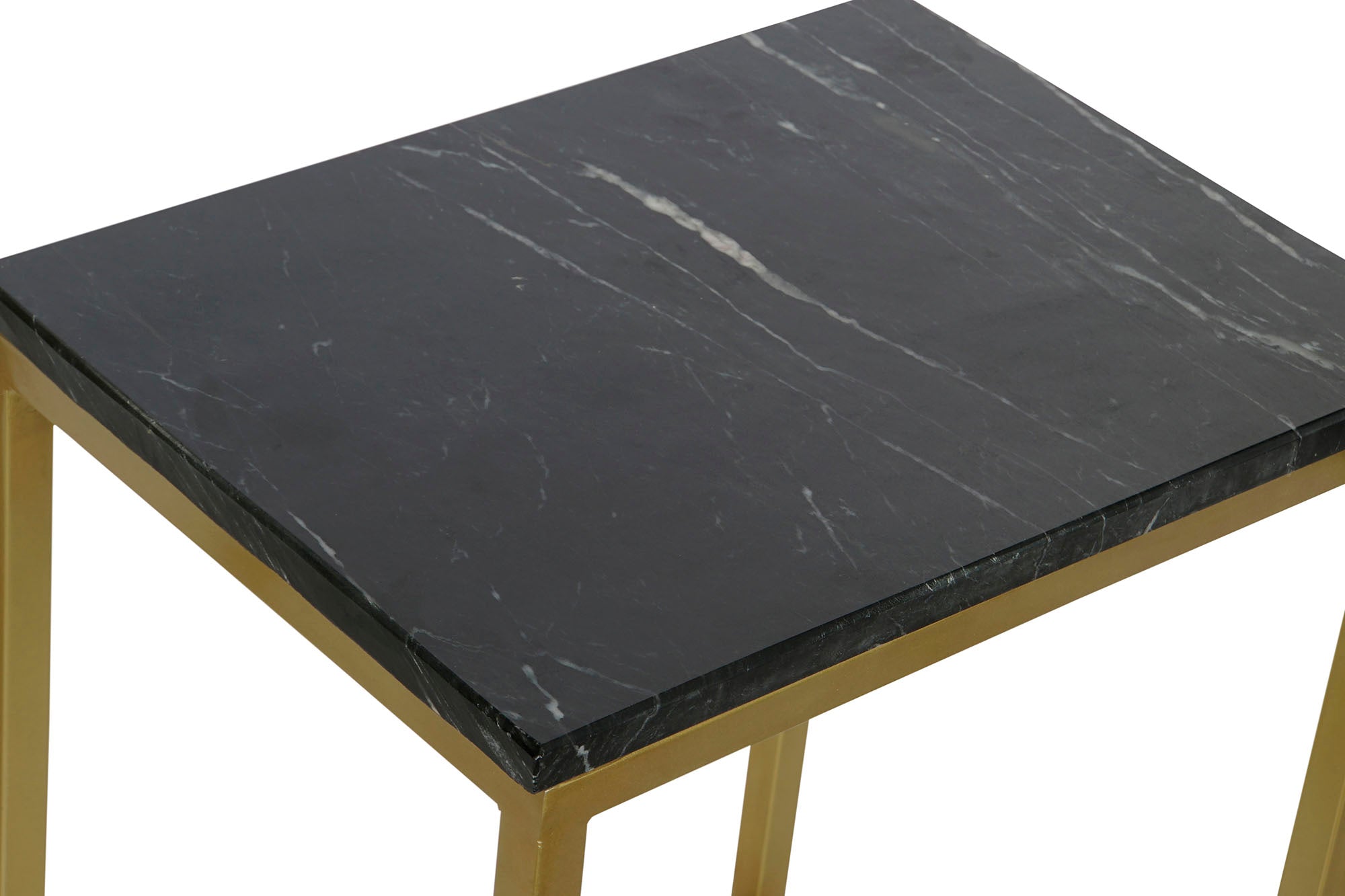 Conjunto de 3 Mesas Laterais de Ferro Mármore 50X35X60 Preto