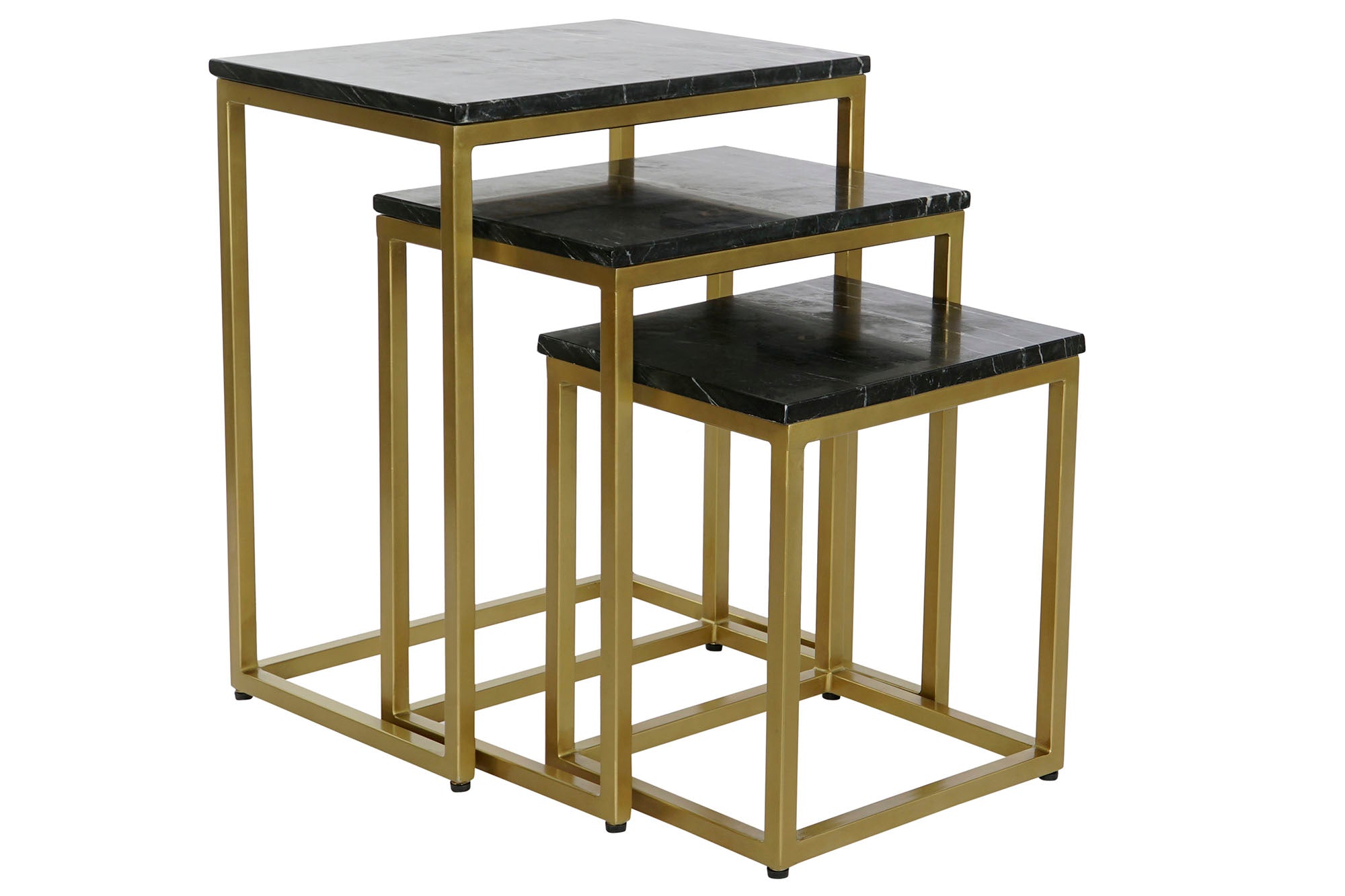 Conjunto de 3 Mesas Laterais de Ferro Mármore 50X35X60 Preto