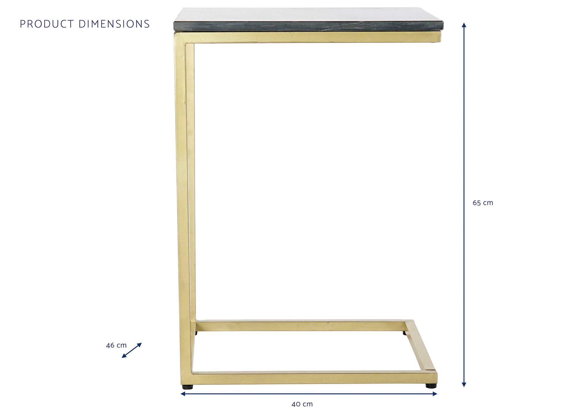 Mesita Auxiliar Marmol Hierro 40X46X65 Negro