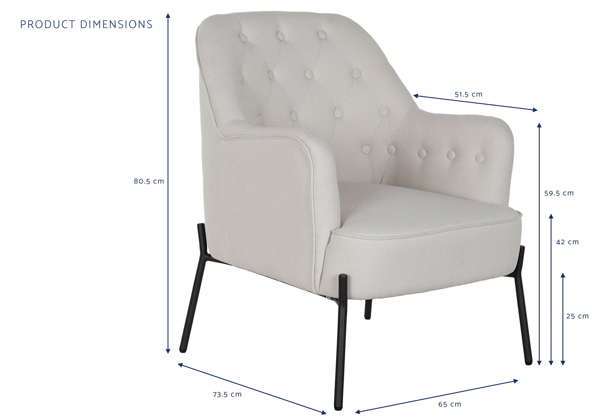 Poltrona de metal de poliéster 65x73x79,5 bege