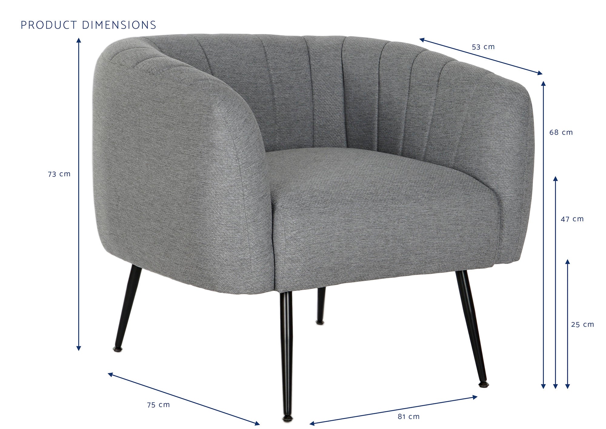 Poltrona de metal poliéster 81x75x73 cinza