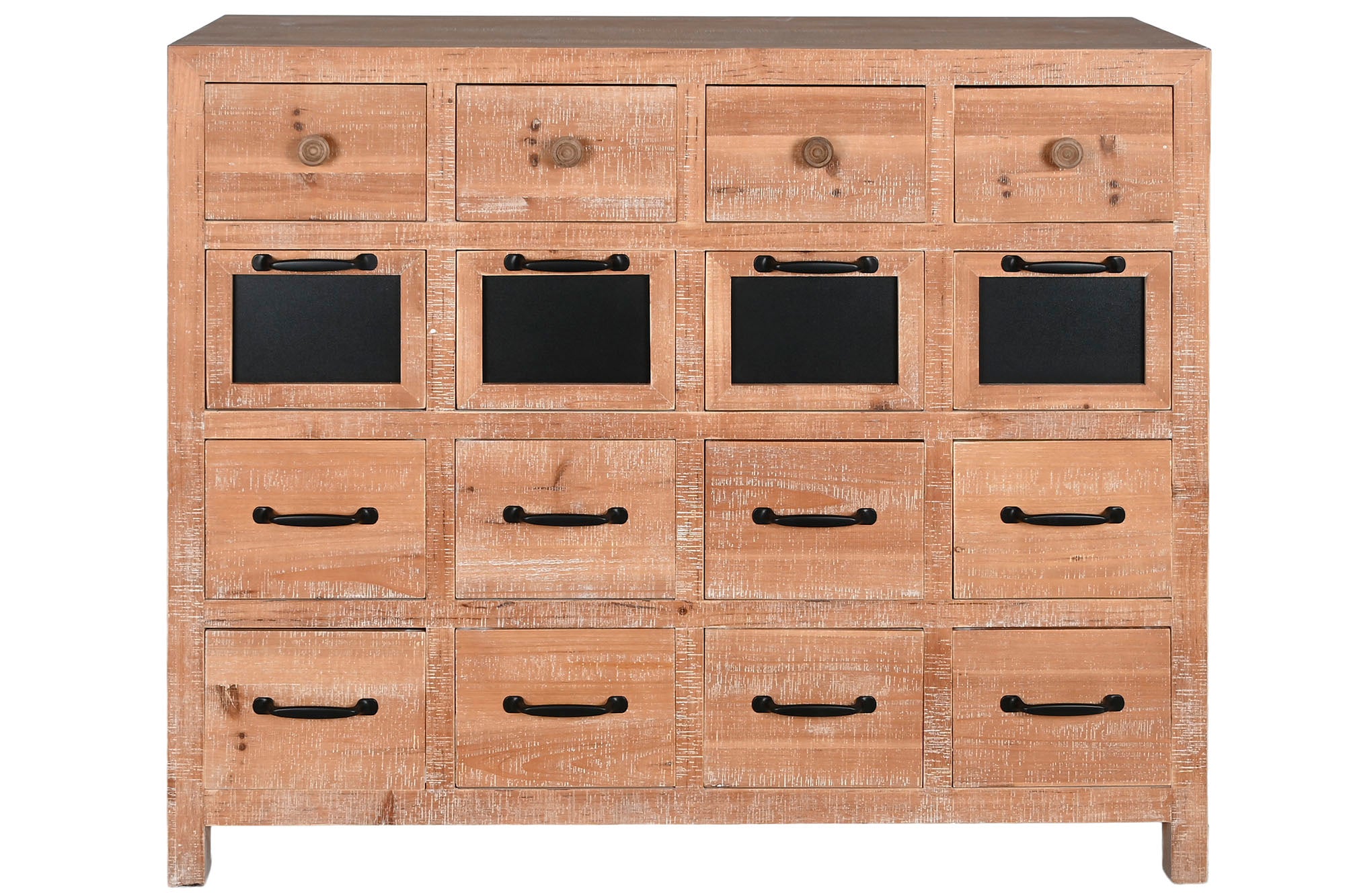 Fir Metal Chest of Drawers 110x40x92.5 16 Boxes, Natural