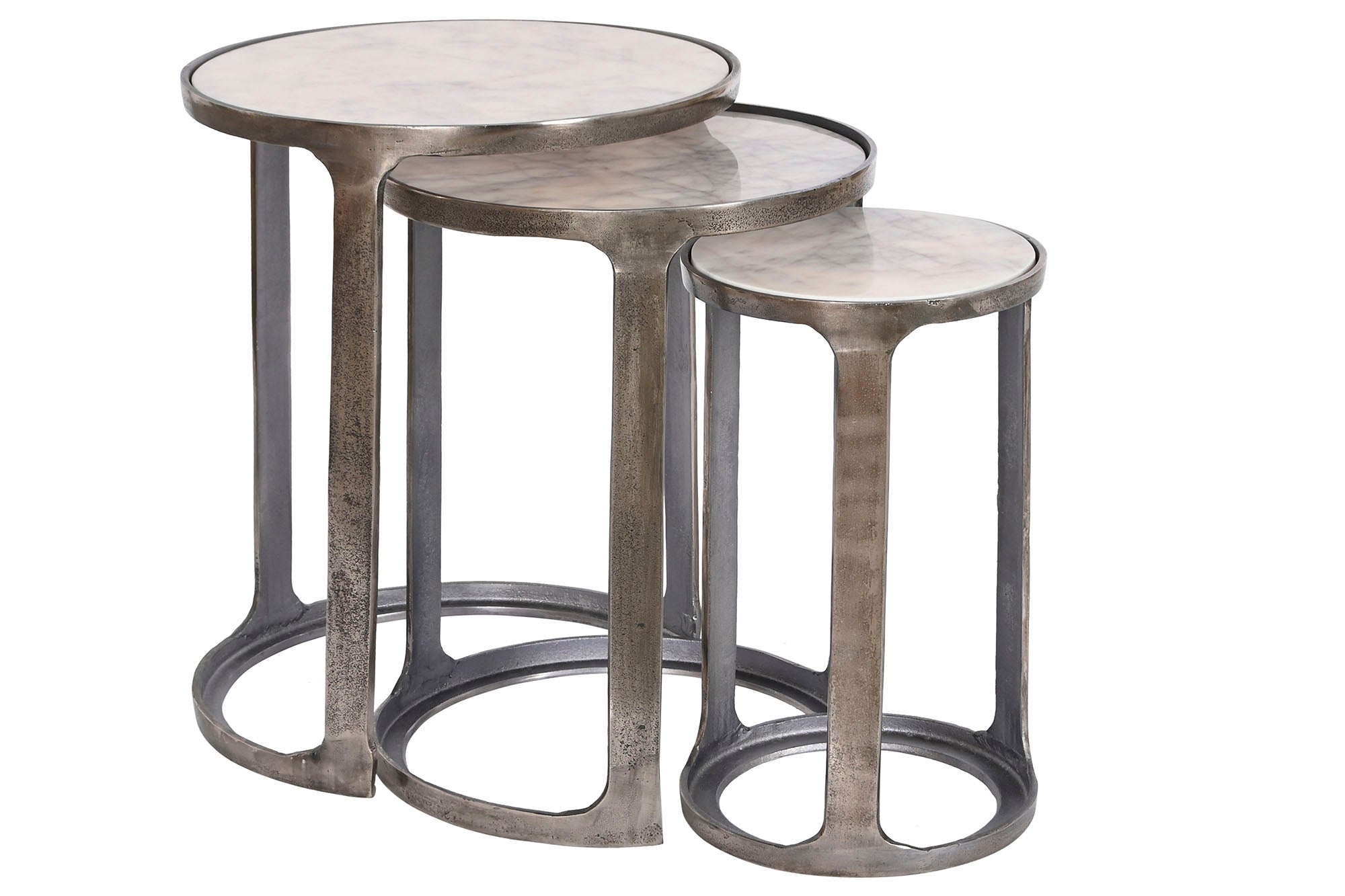 Conjunto de 3 mesas laterais de mármore 45,5x45,5x56 patinado
