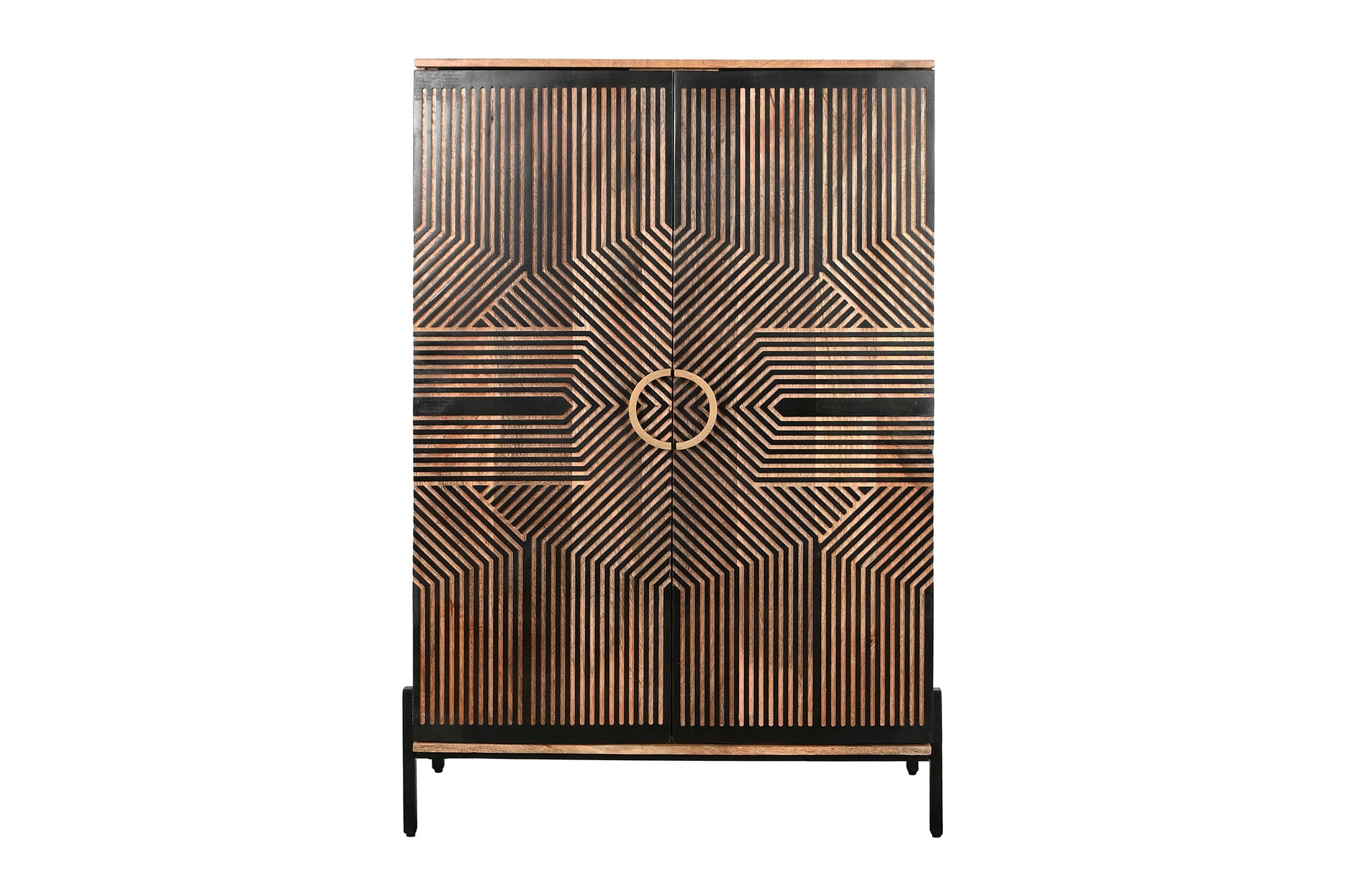 Armario Madera Mango 85X38X134 Tallado Negro