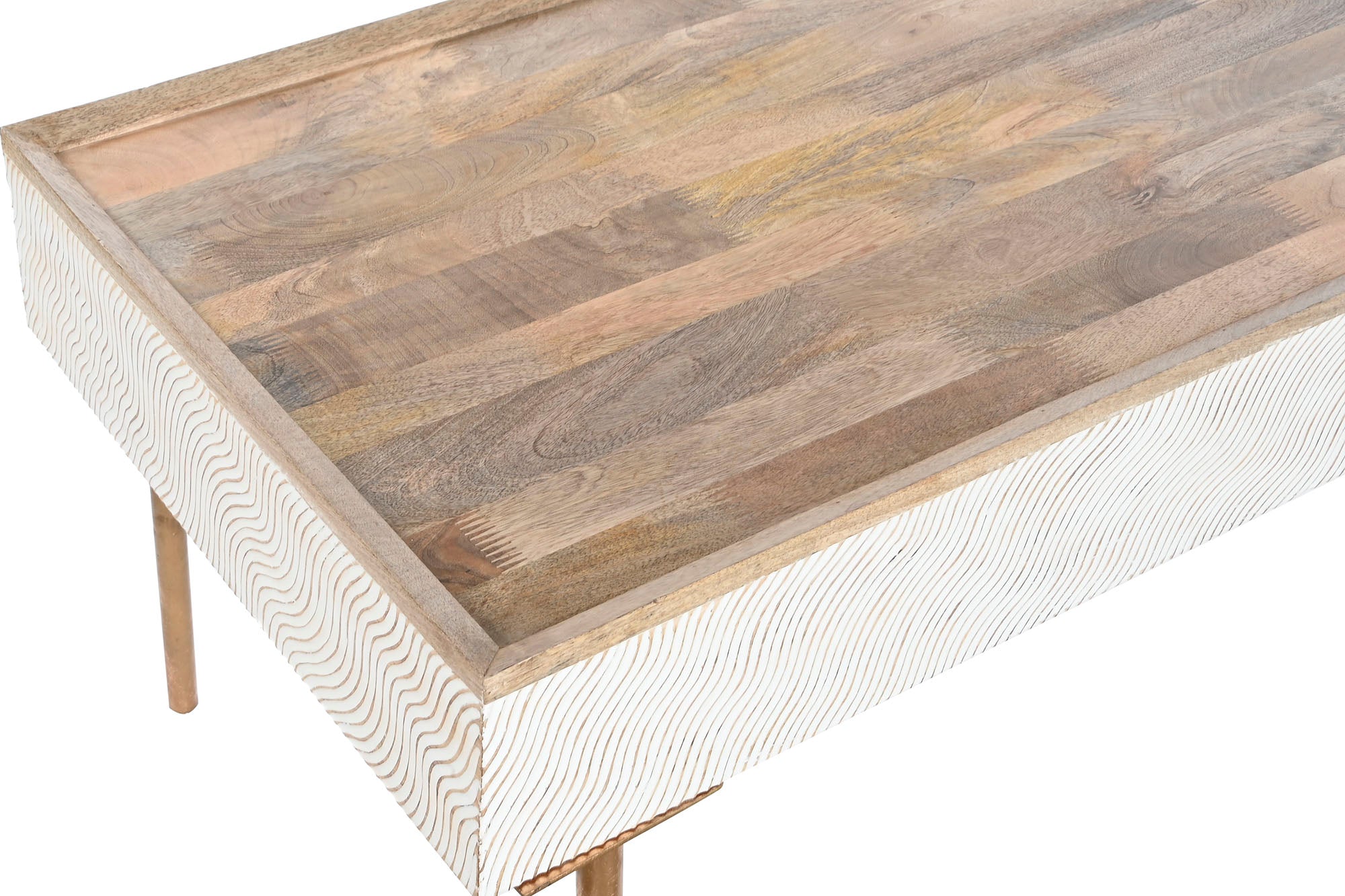Mesa de Centro com Alça de Metal 120X60X57 Marrom Ondas