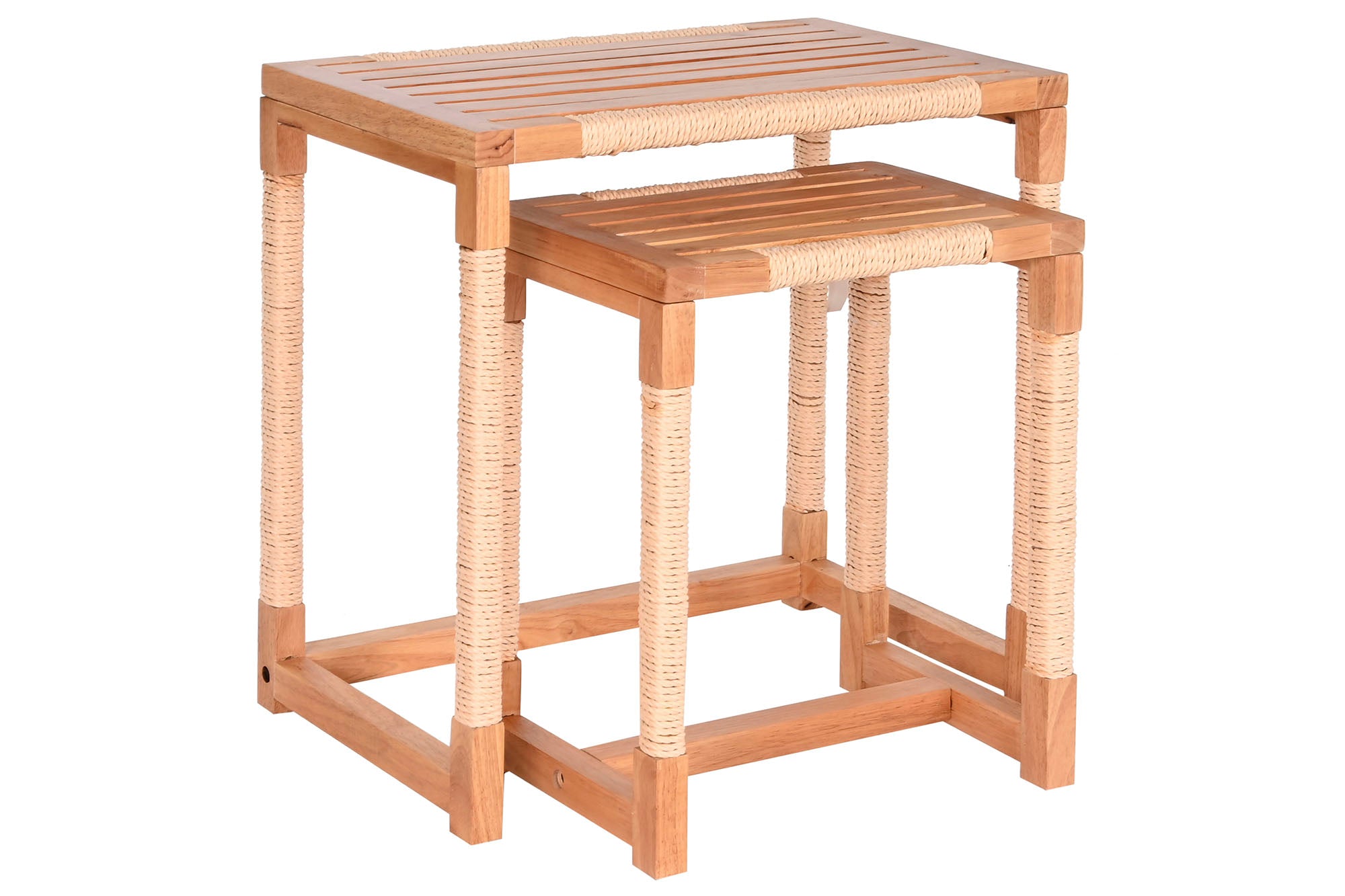 Conjunto de 2 mesas laterais em corda de abeto 58x38x60