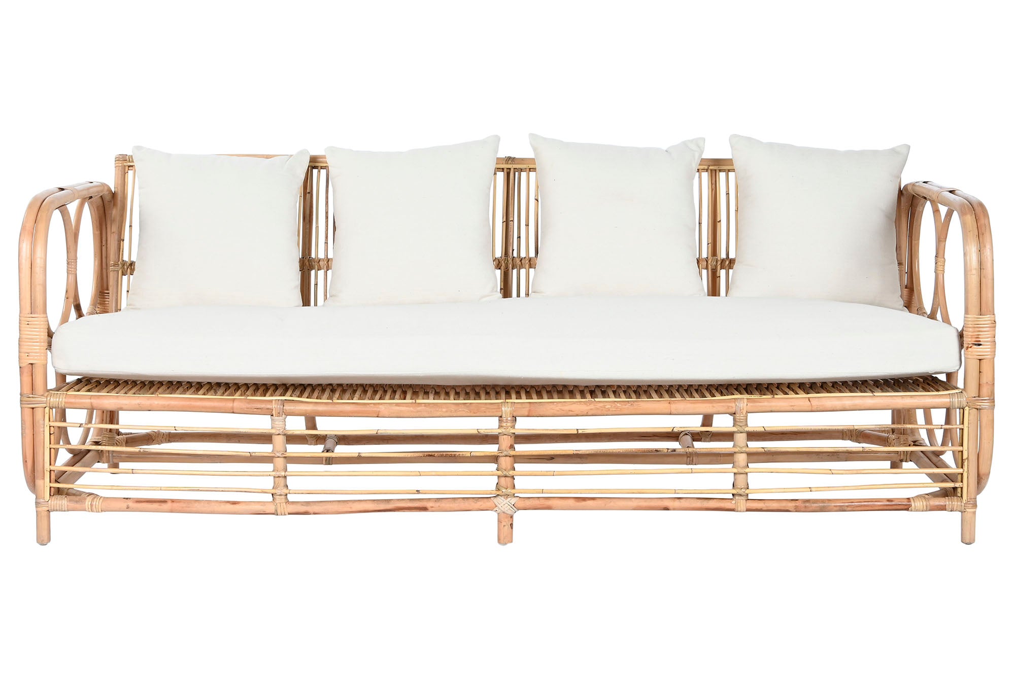 Sofá de algodão rattan 195x72x78 com almofadas de algodão N
