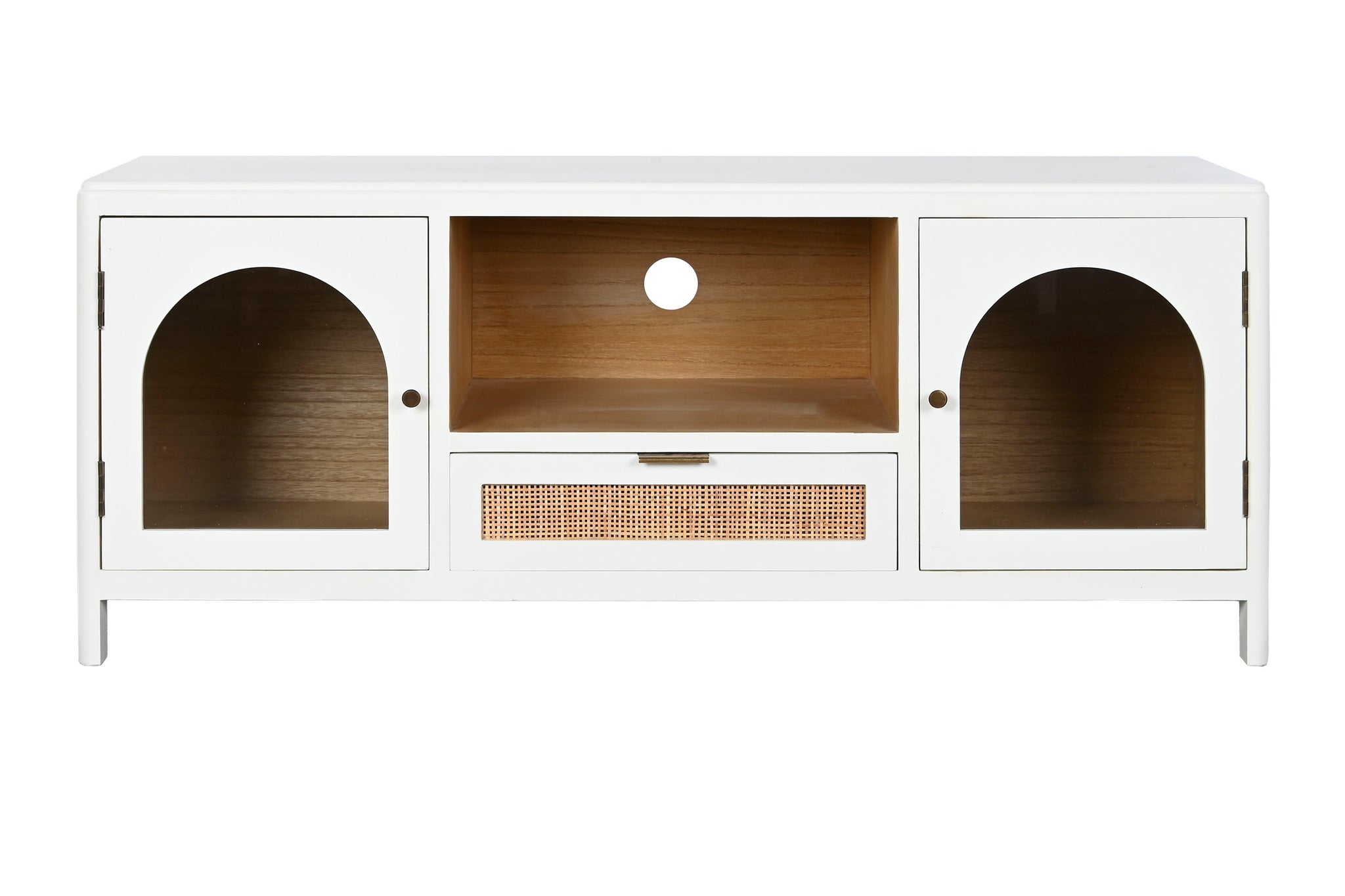 Móvel de TV de vidro Paulownia 120x40x50 branco