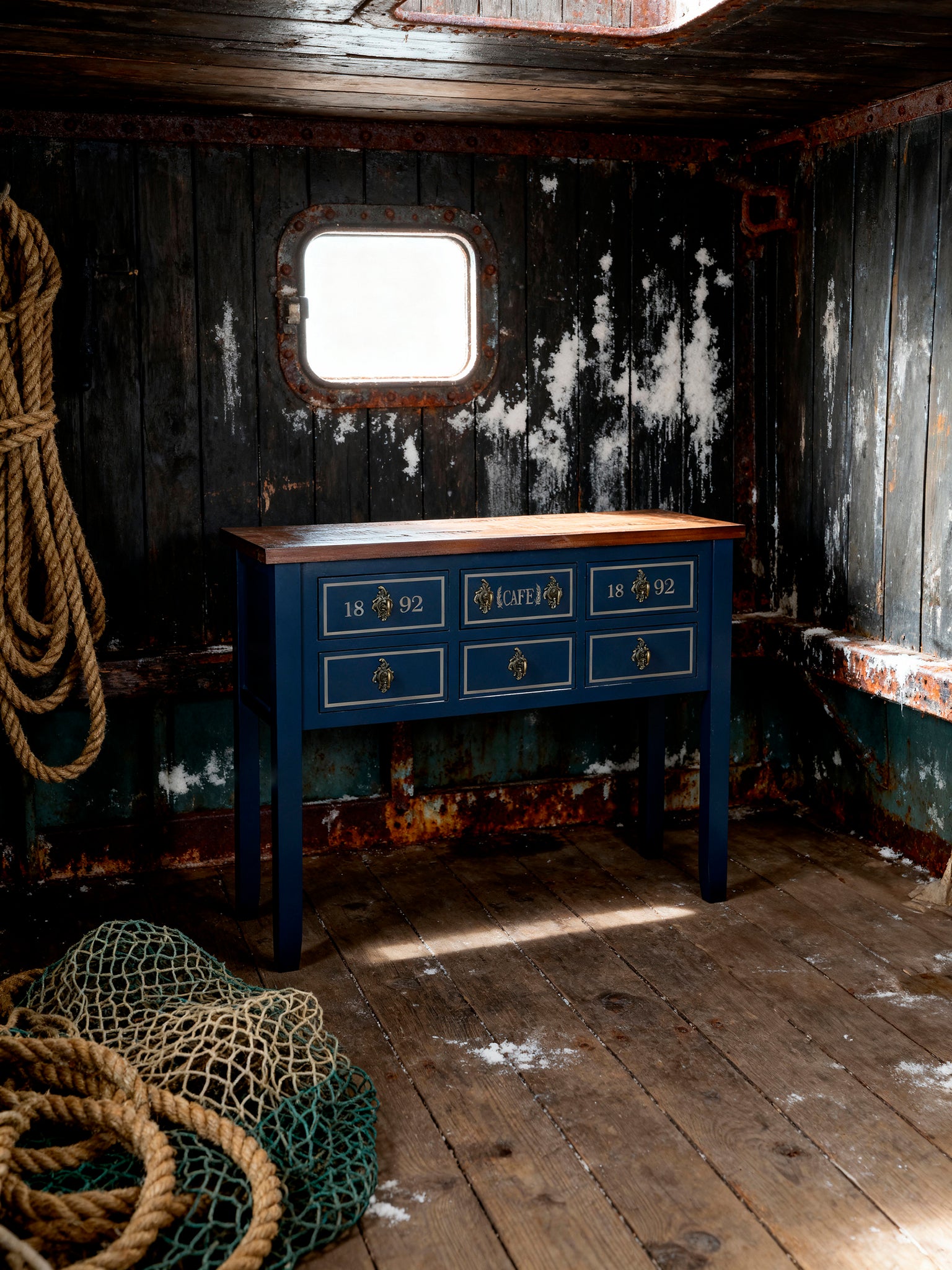 Consola Paulownia 103X35X80 10Caj, Azul Marino