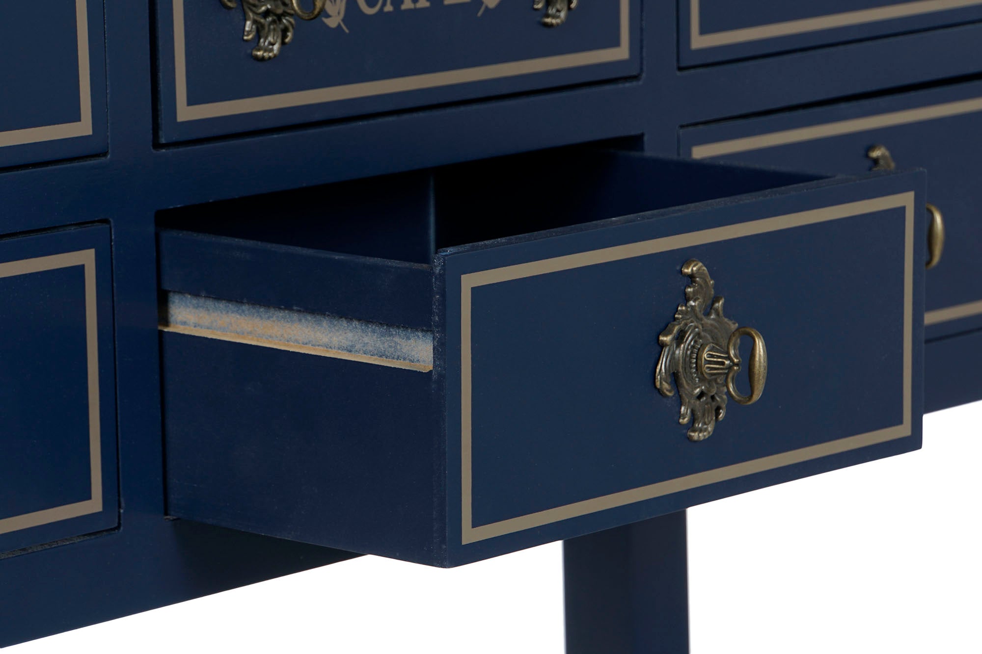 Consola Paulownia 103X35X80 10 Gavetas, Azul Marinho