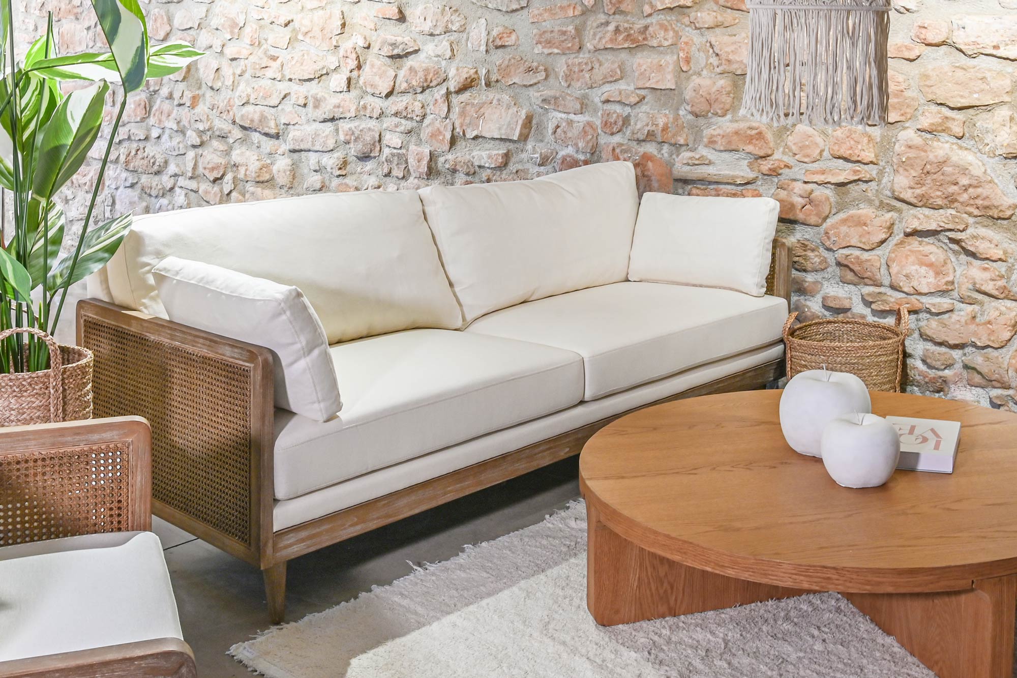 Sofá de poliéster rattan 208 x 86 x 88 marrom